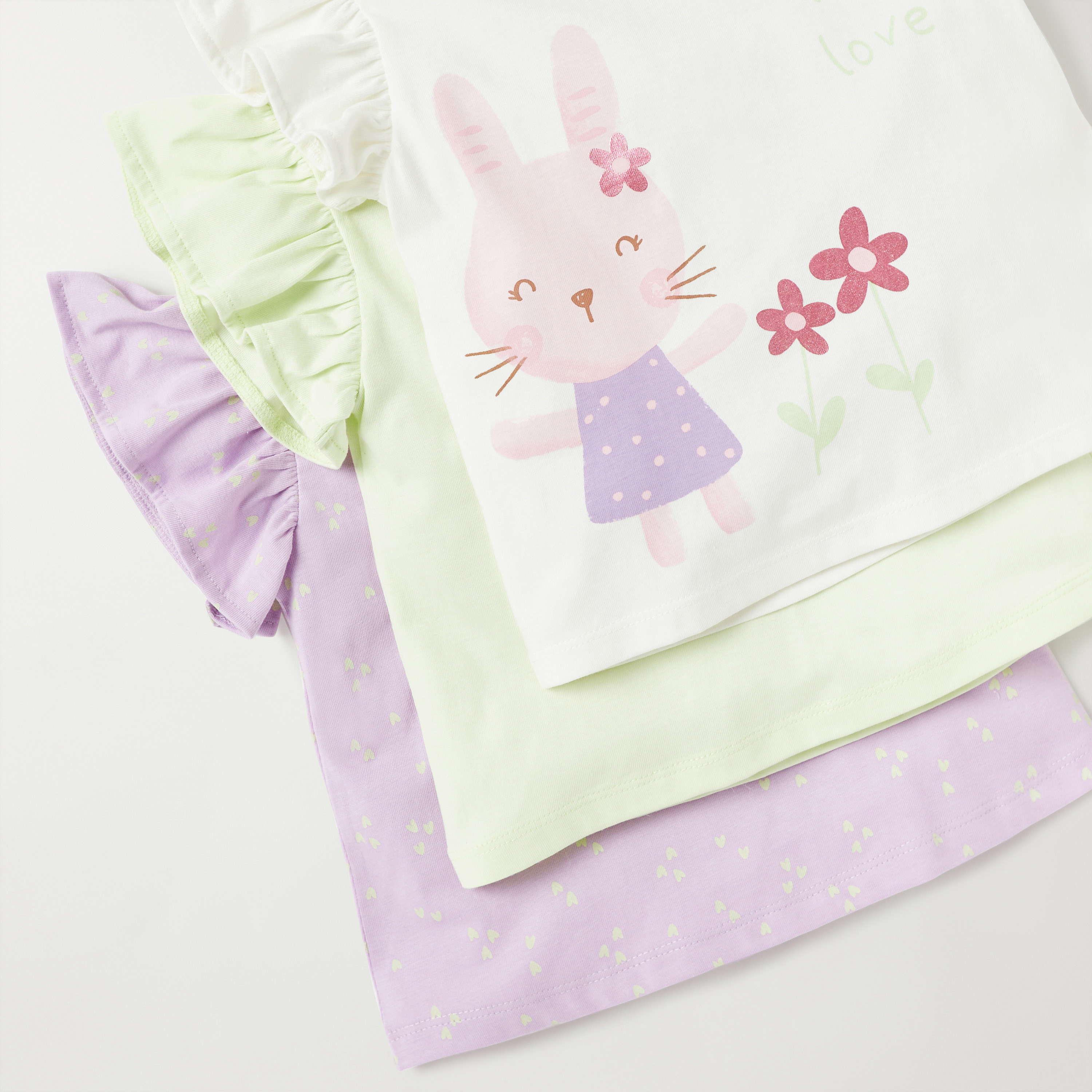 Juniors Printed T-shirt with Crew Neck and Cap Sleeves - Set of 3-baby-girls-clothing-multipacks-image-6