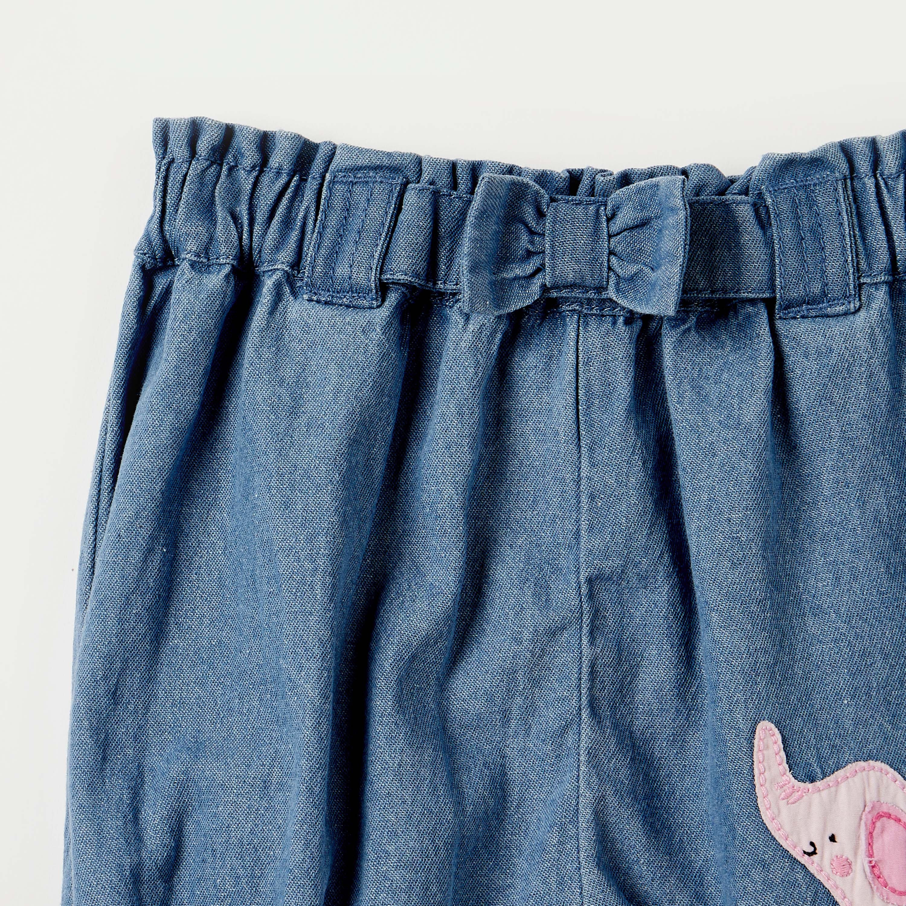 Juniors Elephant Applique Denim Shorts with Bow Detail-baby-girls-clothing-bottoms-shorts-image-3