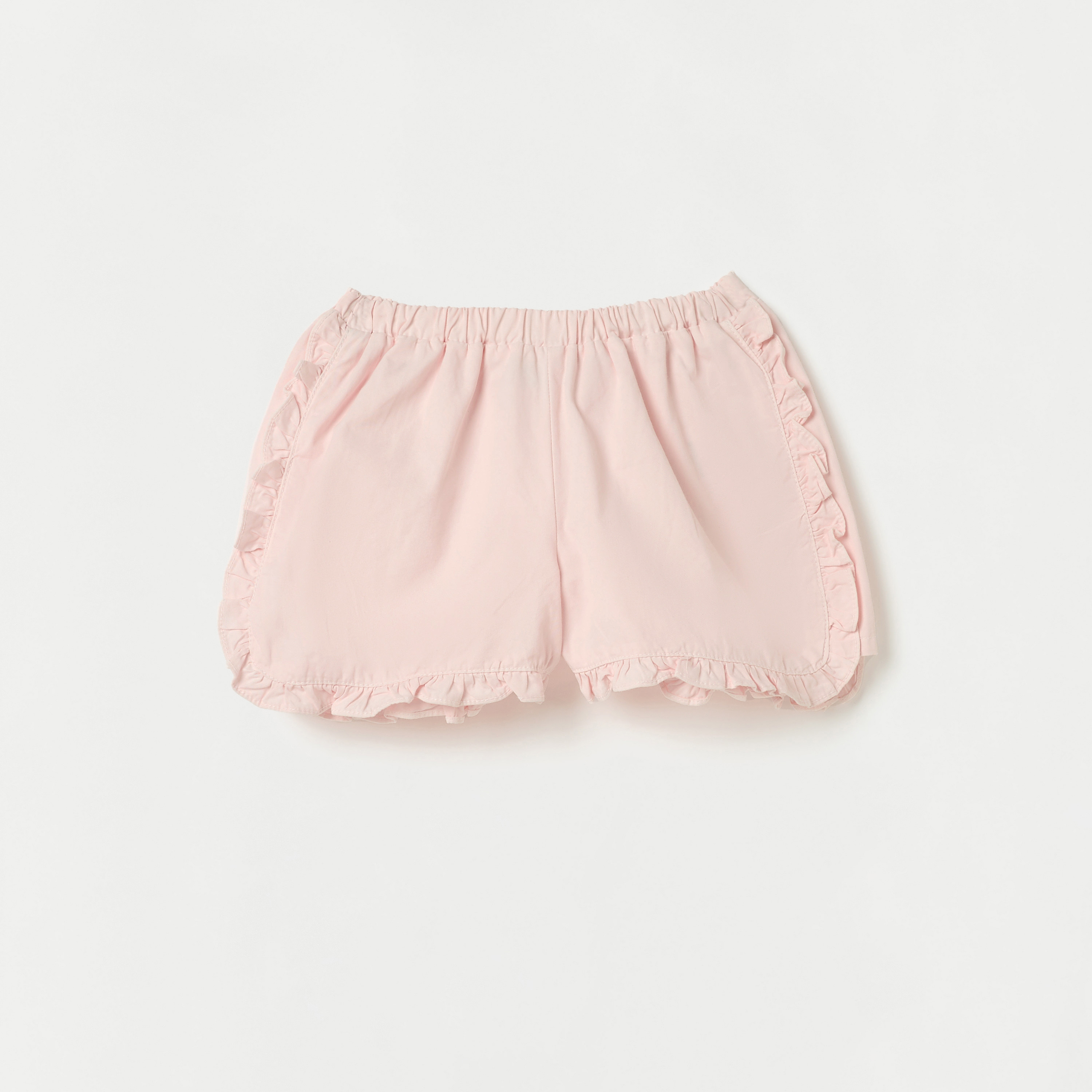 Juniors Solid Shorts with Ruffle Detail and Elasticated Waistband-baby-girls-clothing-bottoms-shorts-image-1