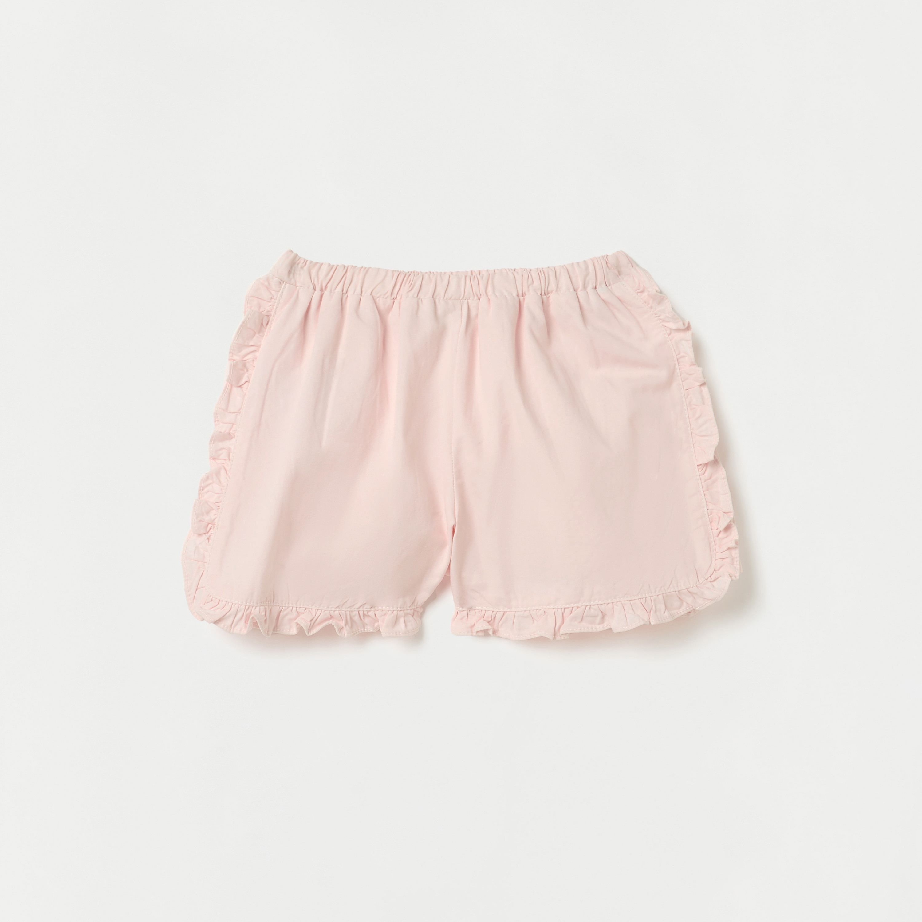 Juniors Solid Shorts with Ruffle Detail and Elasticated Waistband-baby-girls-clothing-bottoms-shorts-image-2