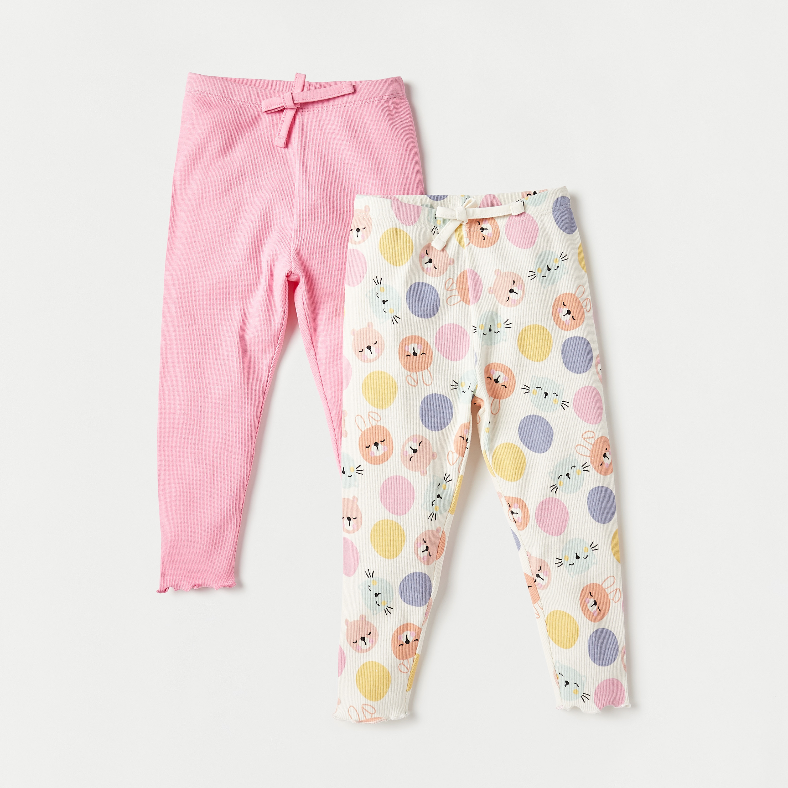 Juniors Printed Leggings with Elasticated Waistband - Set of 2-baby-girls-clothing-bottoms-leggings-image-1