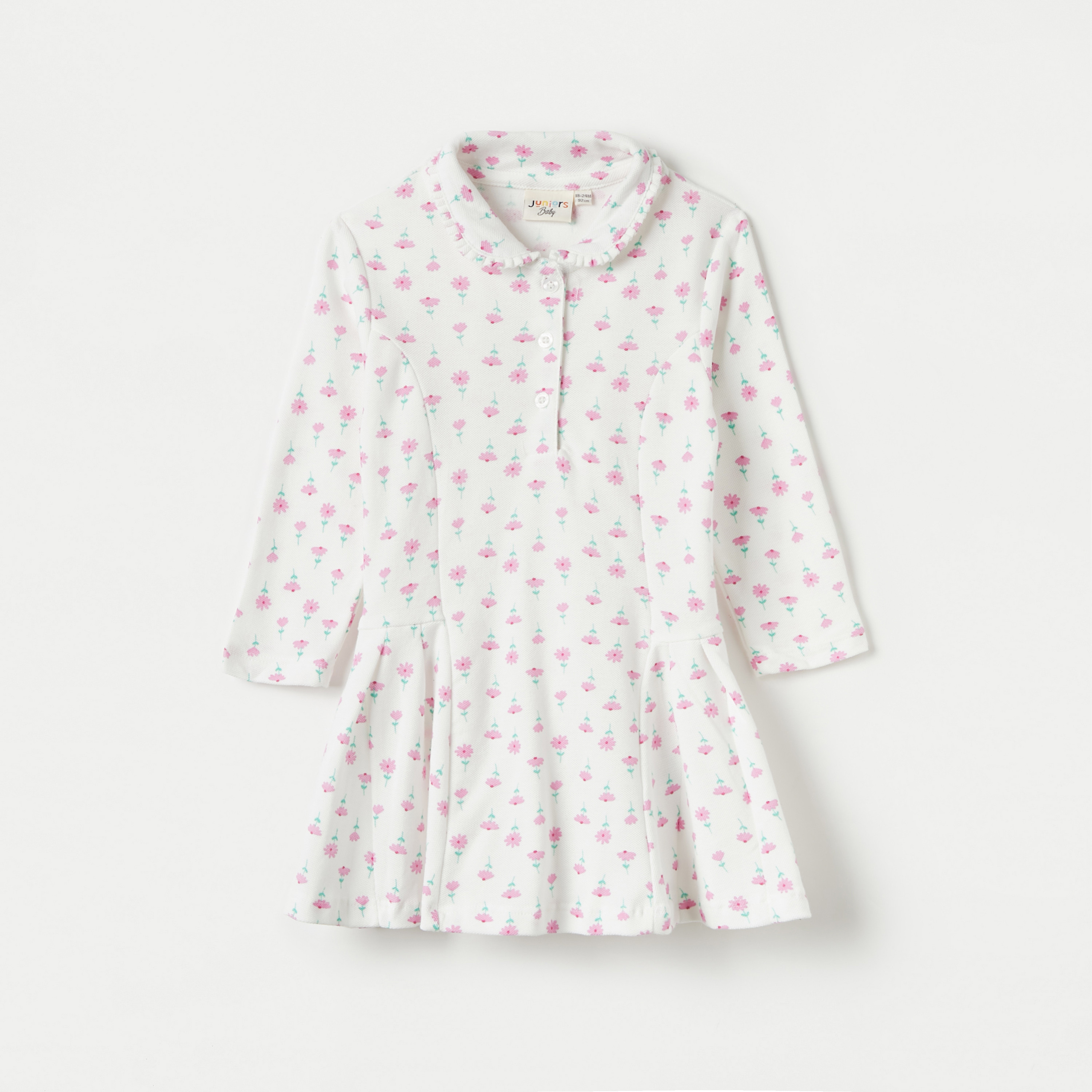Juniors All-Over Print Polo Dress with Long Sleeves-baby-girls-clothing-dressesandjumpsuits-image-1