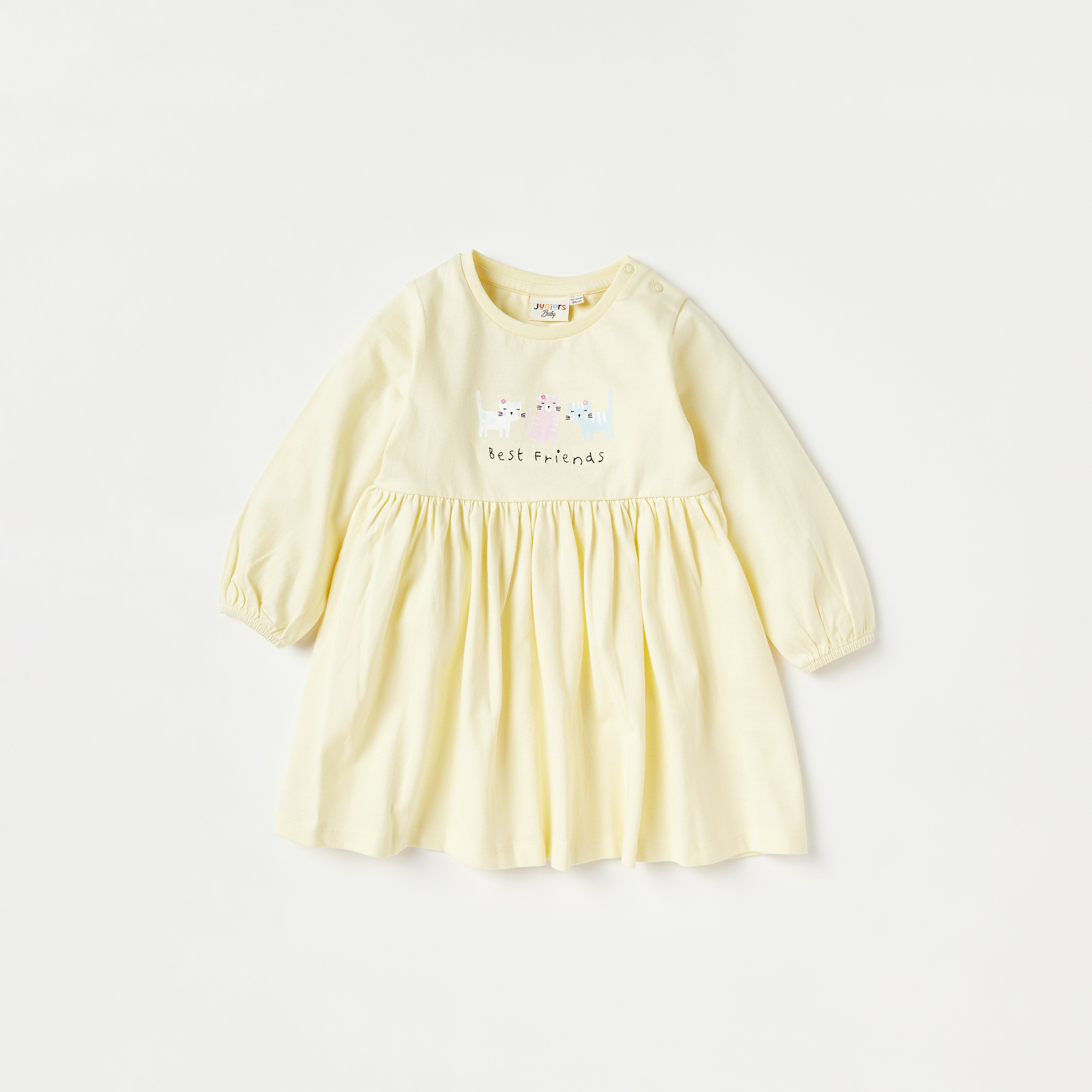 فستان إيه لاين بأكمام طويلة وياقة مستديرة وطبعات قطة - طقم من قطعتين-baby-girls-clothing-dressesandjumpsuits-image-3