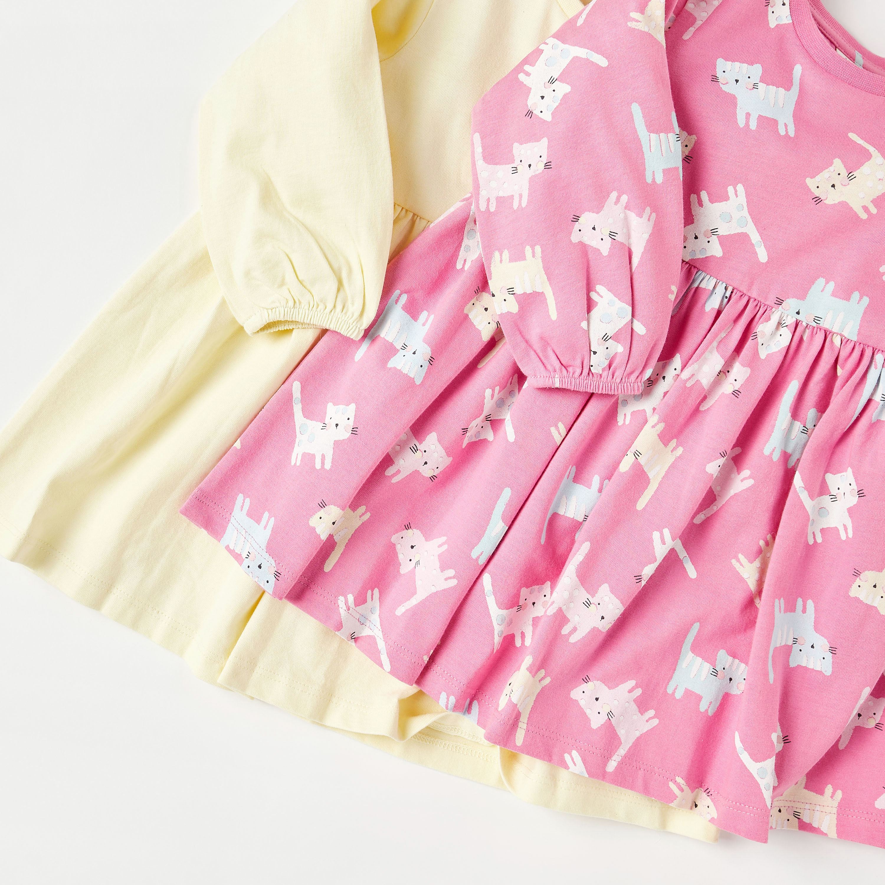 فستان إيه لاين بأكمام طويلة وياقة مستديرة وطبعات قطة - طقم من قطعتين-baby-girls-clothing-dressesandjumpsuits-image-5