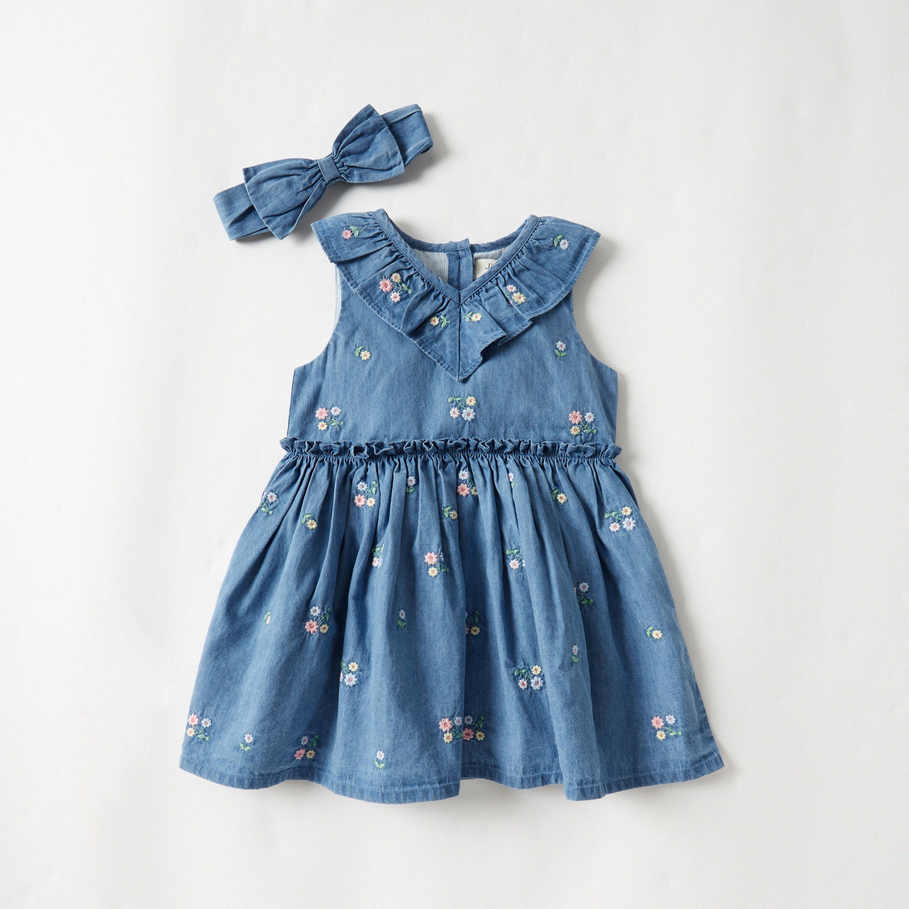 Juniors Floral Print Sleeveless A-line Dress with Bow Detail Headband-baby-girls-clothing-dressesandjumpsuits-image-1