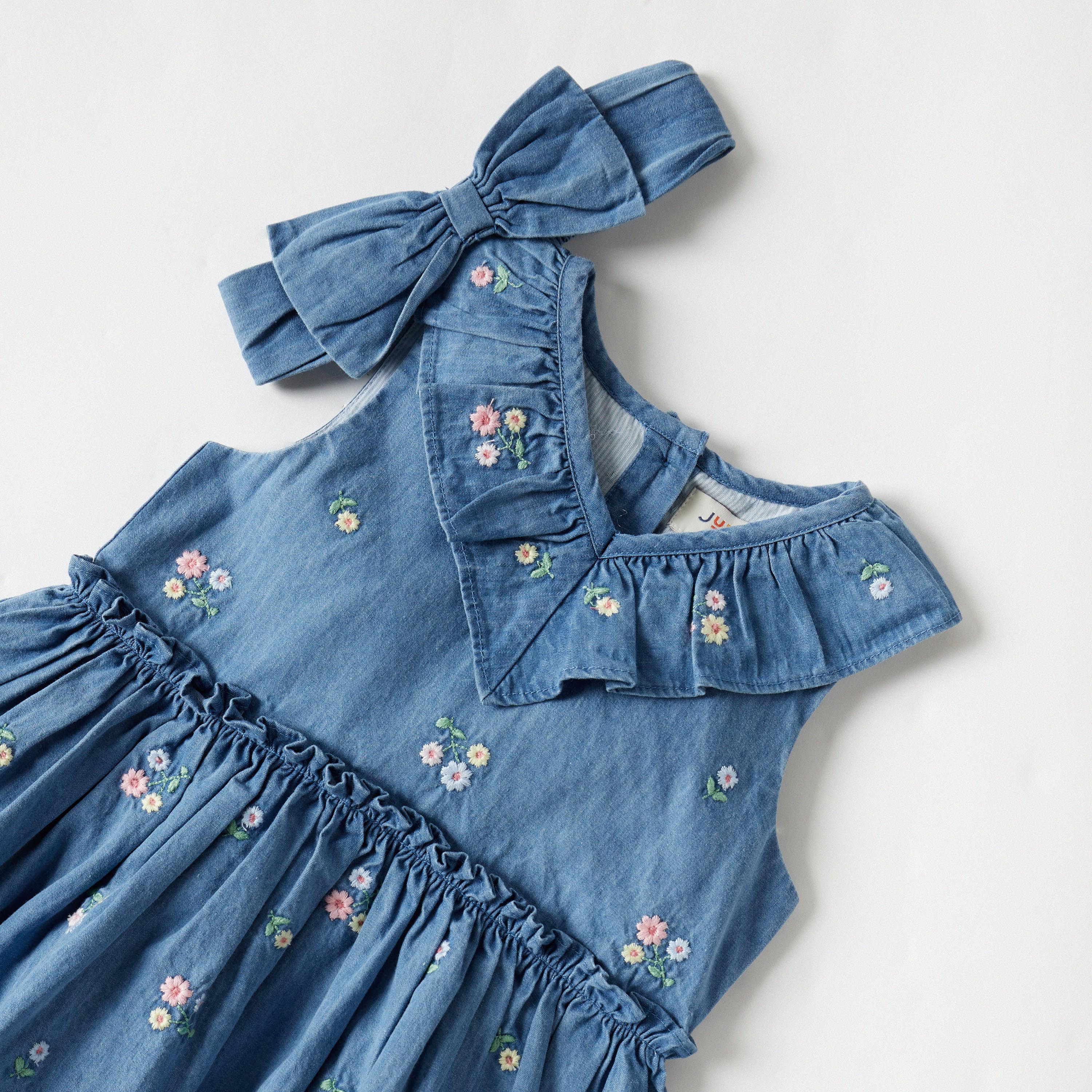Juniors Floral Print Sleeveless A-line Dress with Bow Detail Headband-baby-girls-clothing-dressesandjumpsuits-image-4