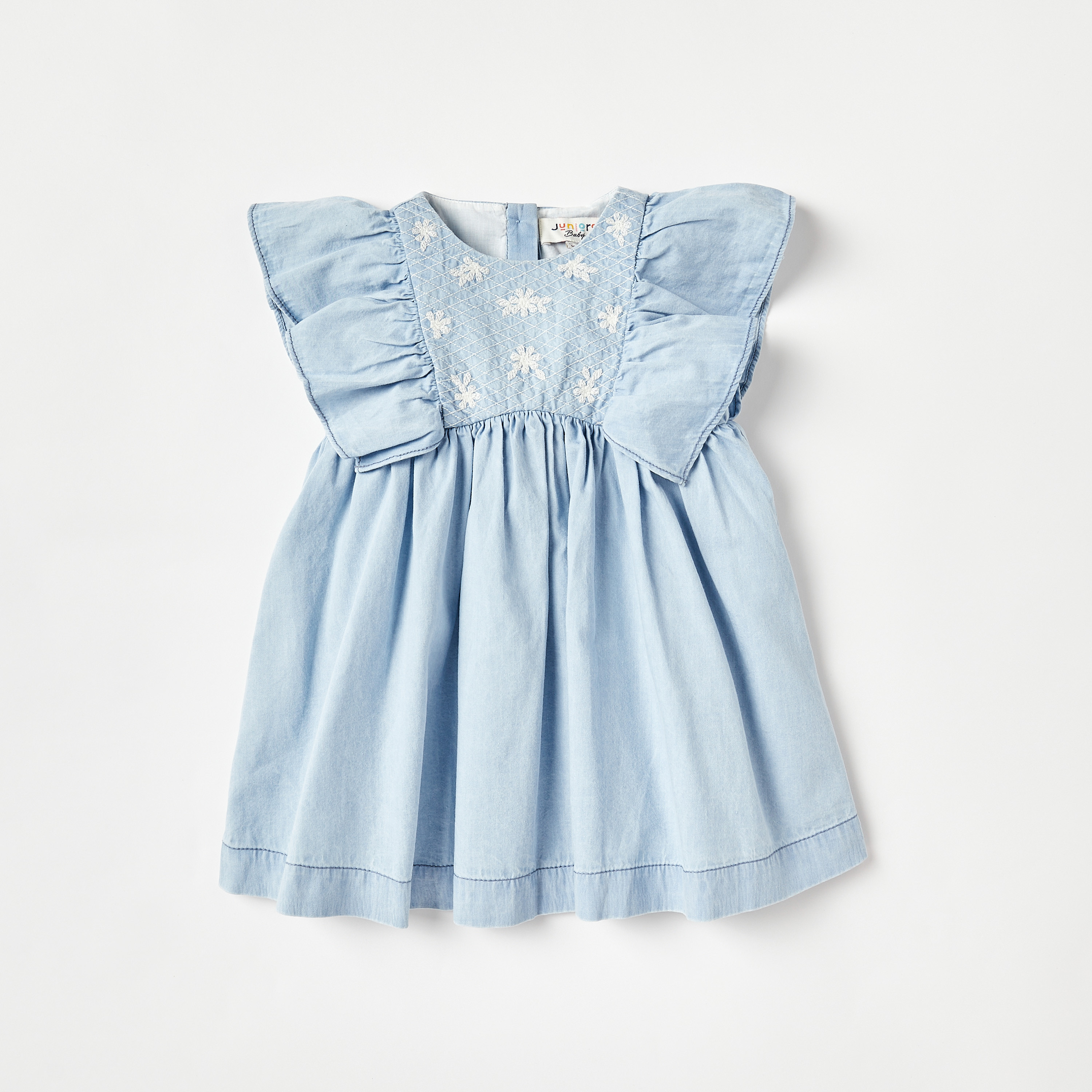 Juniors Floral Embroidered A-line Dress with Flutter Sleeves and Elasticated Bloomers Set-baby-girls-clothing-dressesandjumpsuits-image-2