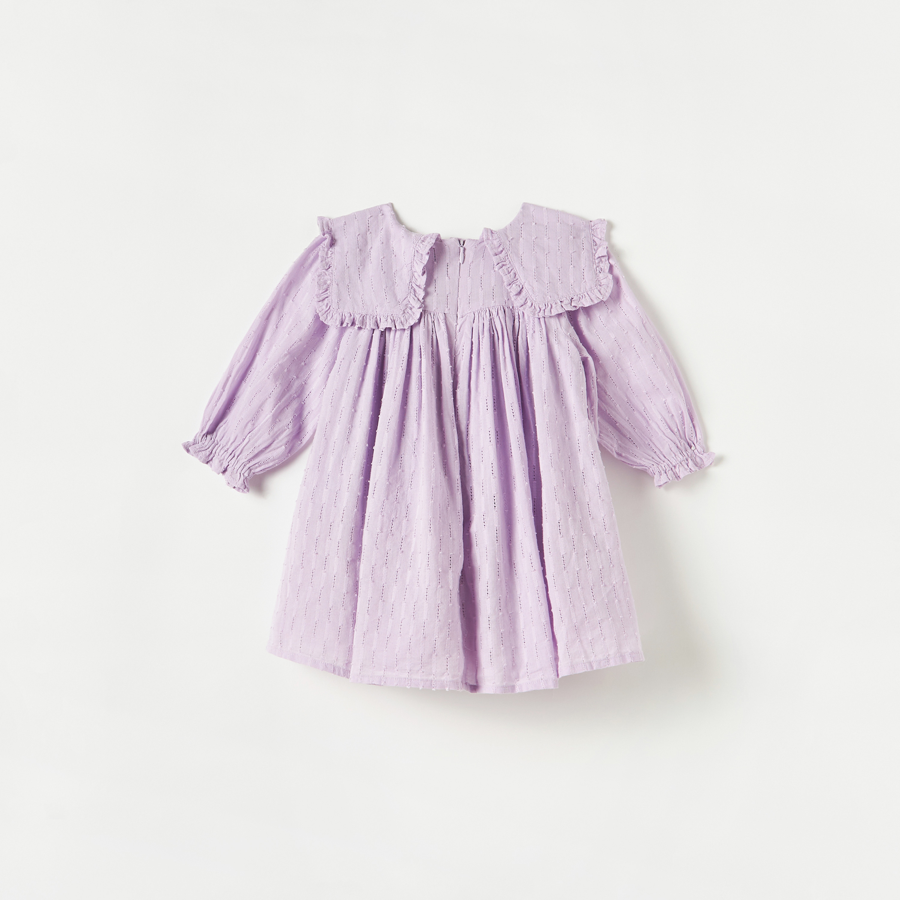 Juniors Floral Embroidered A-line Dress with Peter Pan Collar and Long Sleeves-baby-girls-clothing-dressesandjumpsuits-image-2