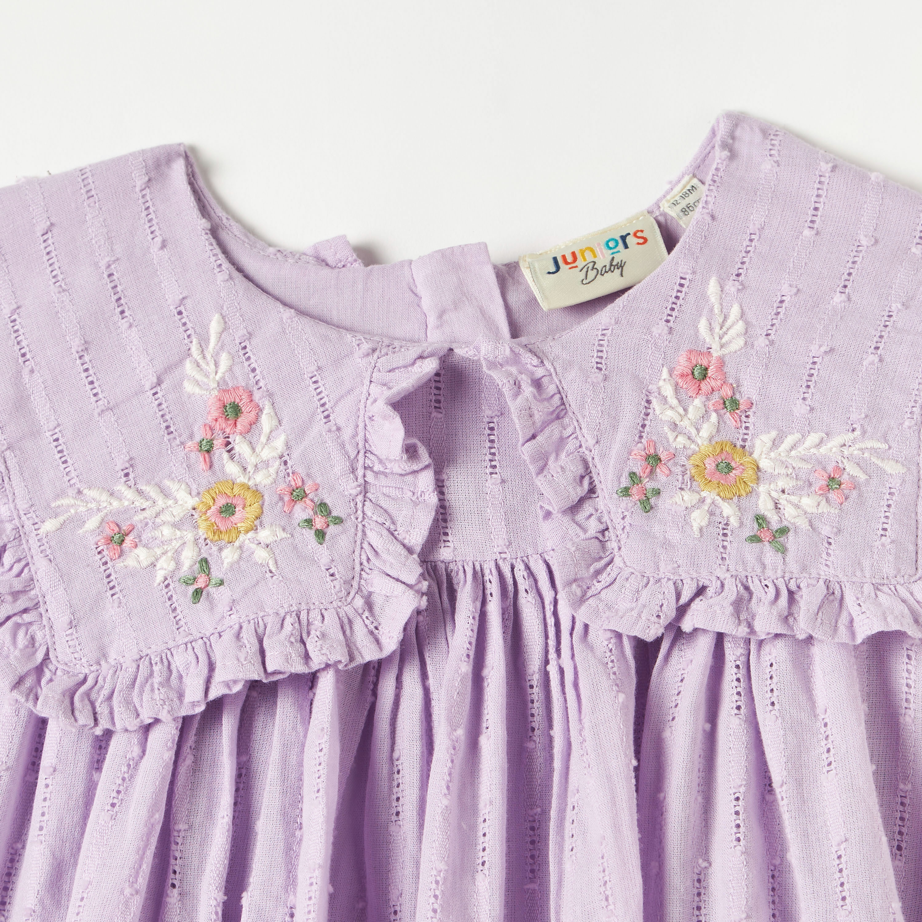 Juniors Floral Embroidered A-line Dress with Peter Pan Collar and Long Sleeves-baby-girls-clothing-dressesandjumpsuits-image-3