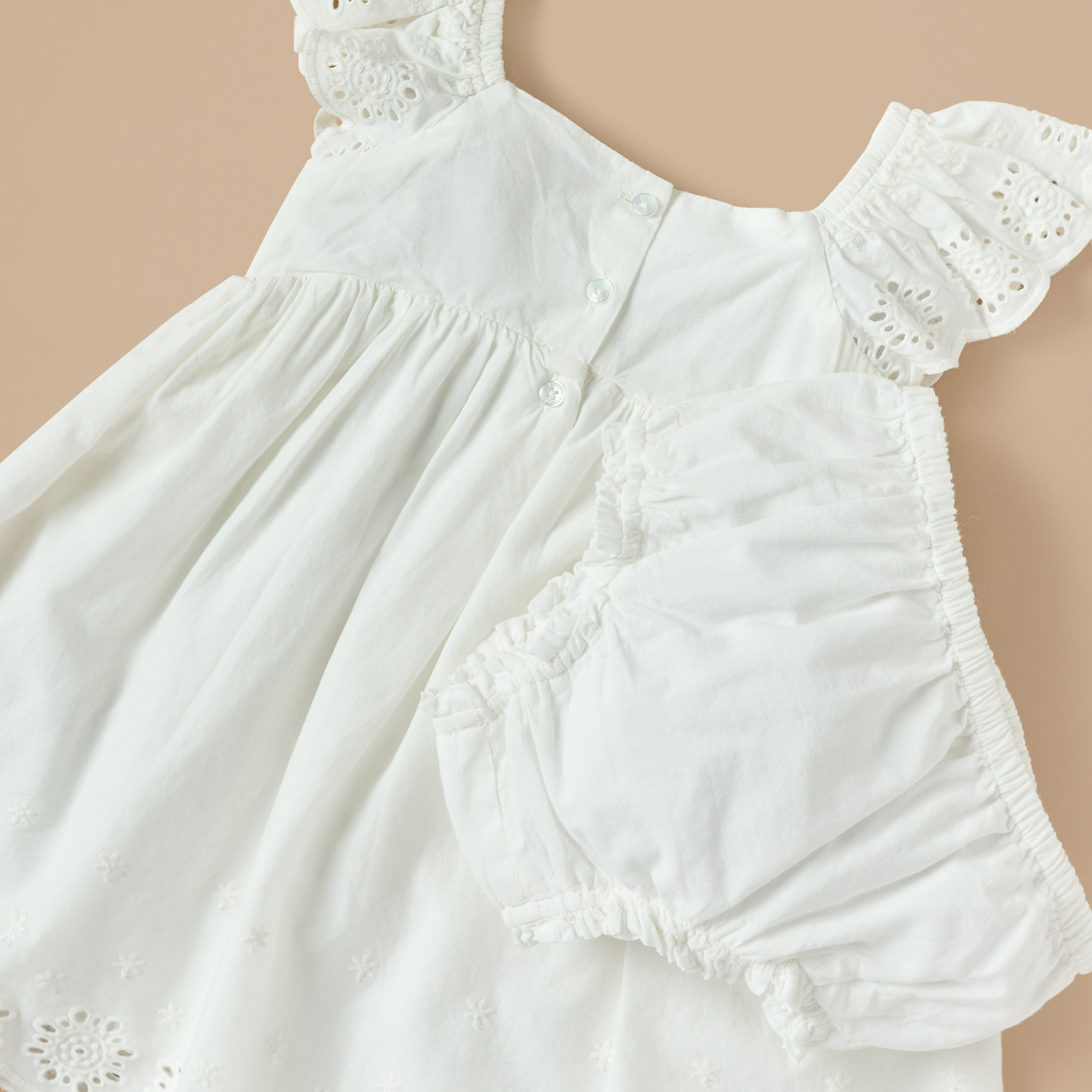 Juniors Solid Schiffli Detail A-line Dress with Ruffle Detail and Elasticated Bloomers-baby-girls-clothing-dressesandjumpsuits-image-5
