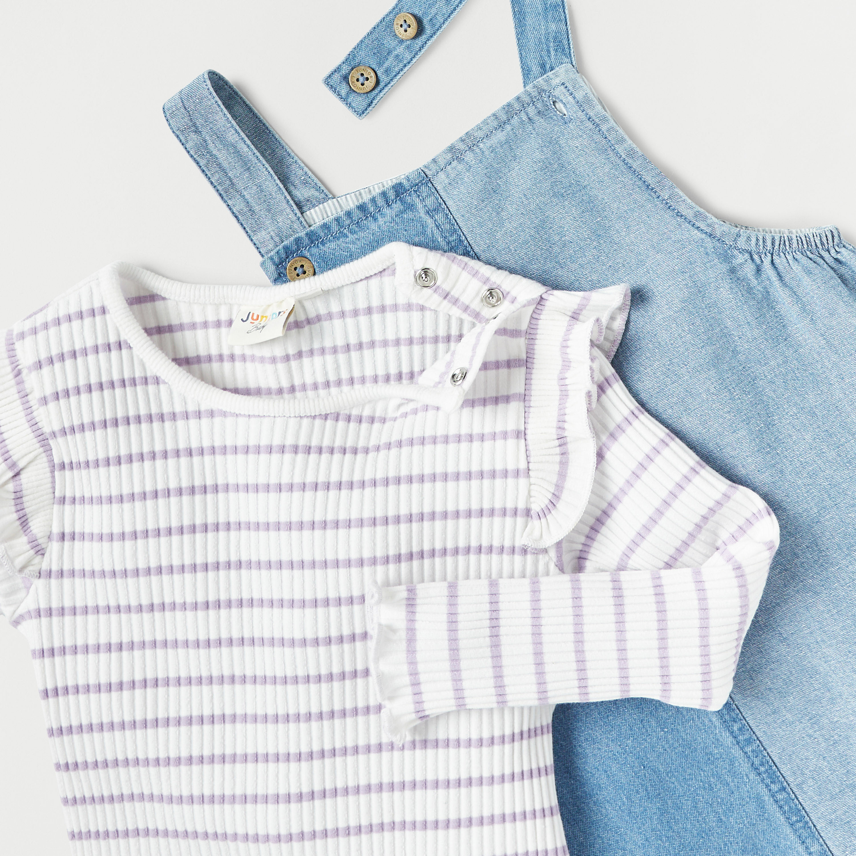 Juniors Striped Long Sleeves Bodysuit and Dungaree Dress Set-baby-girls-clothing-setsandcoords-image-4