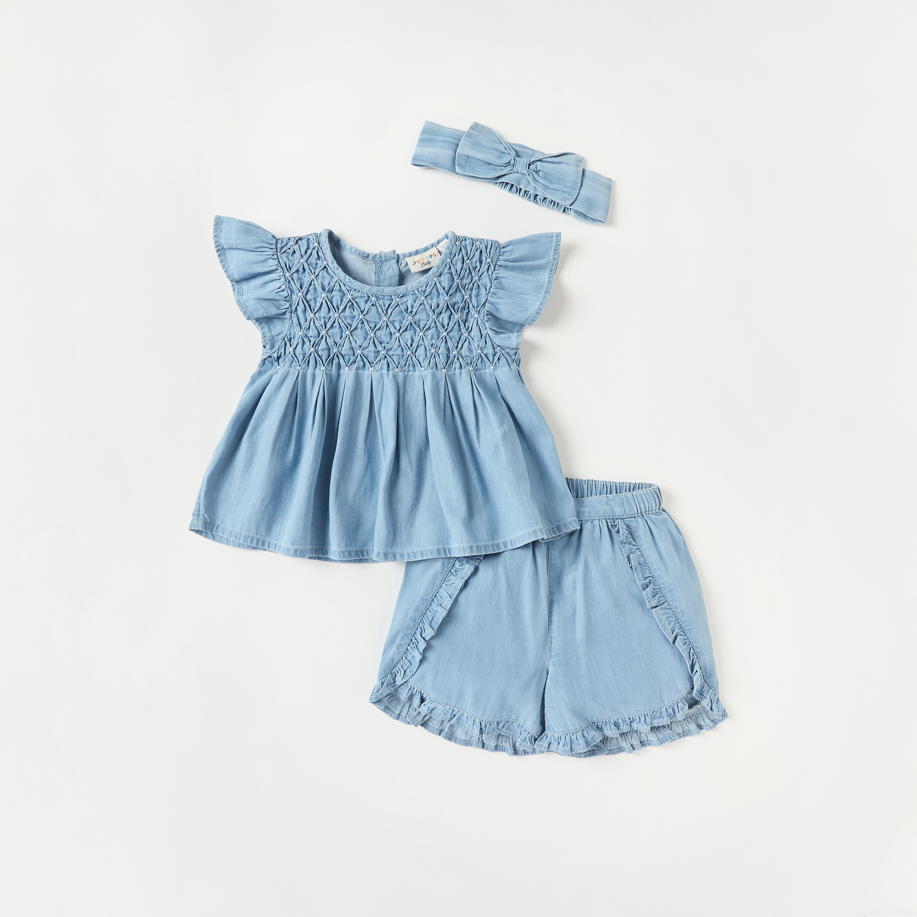 Juniors Solid Top with Shorts and Headband Set-baby-girls-clothing-setsandcoords-image-1