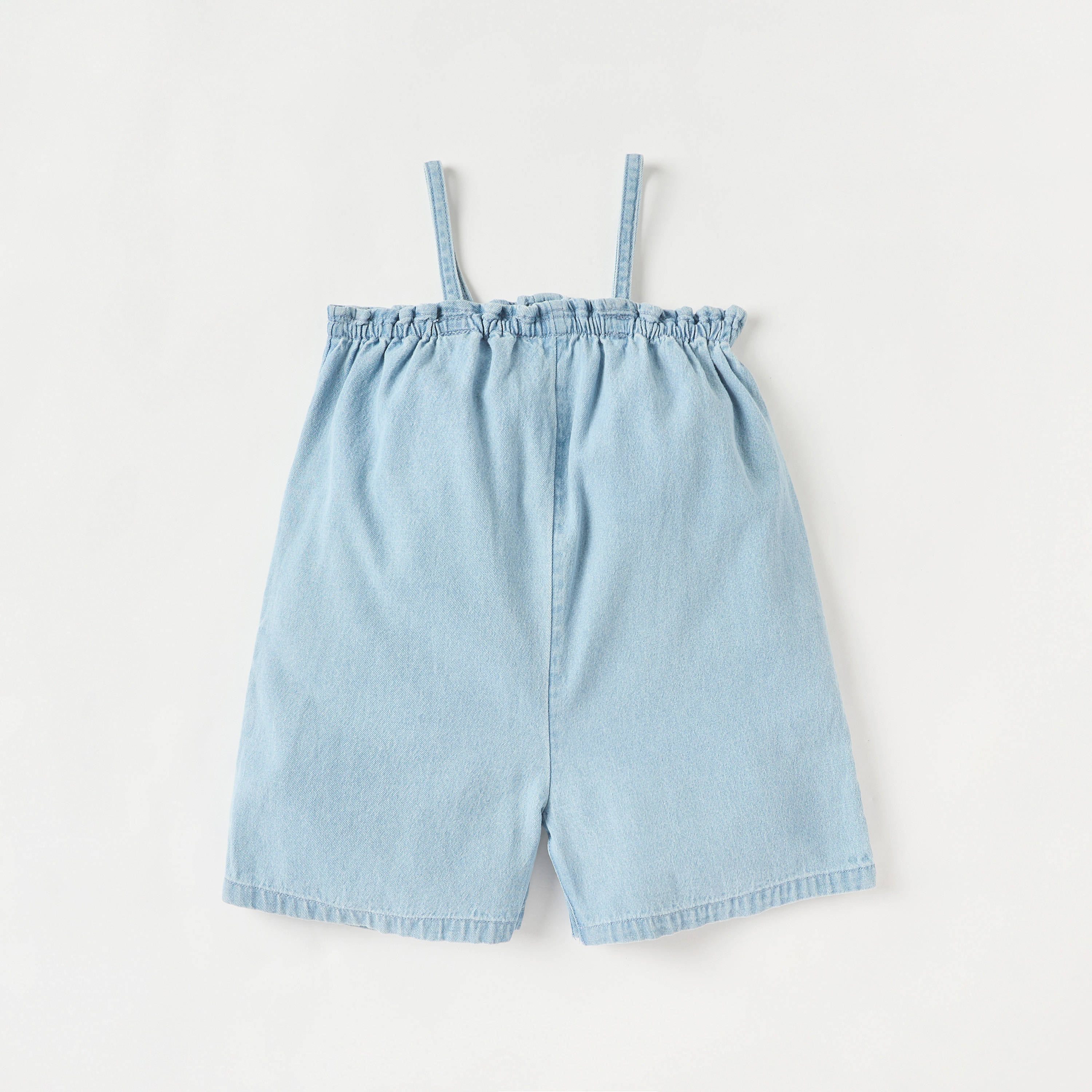 Juniors Animal Applique Denim Dungaree with Strap Sleeves and Button Detail-baby-girls-clothing-rompers-image-2