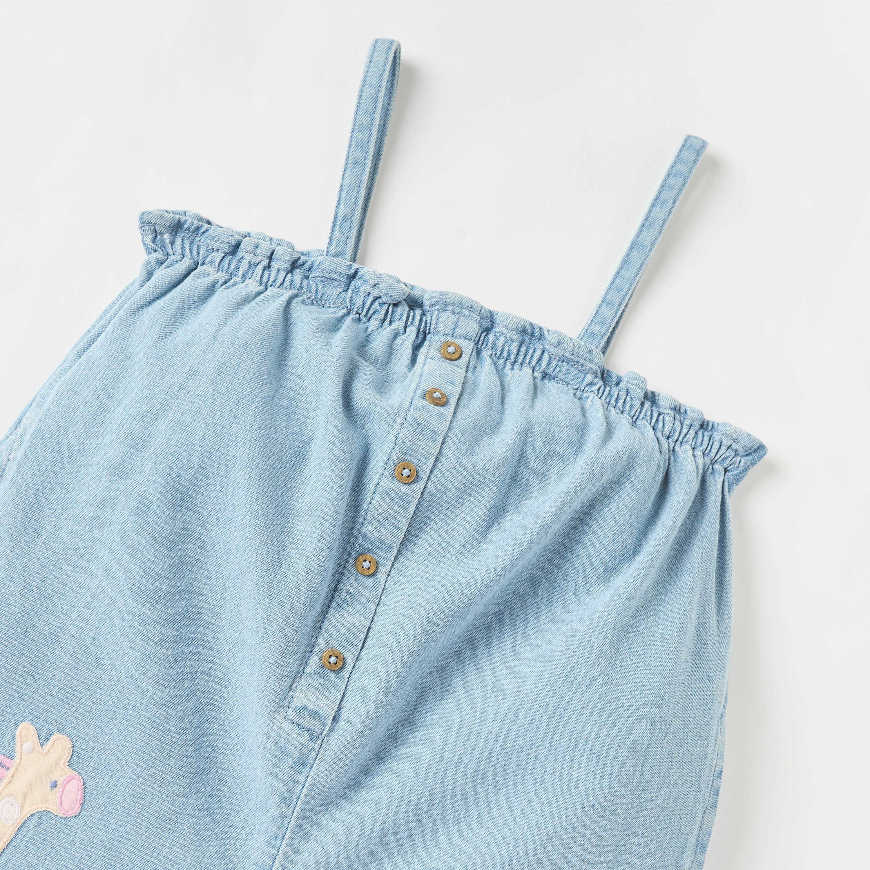 Juniors Animal Applique Denim Dungaree with Strap Sleeves and Button Detail-baby-girls-clothing-rompers-image-3
