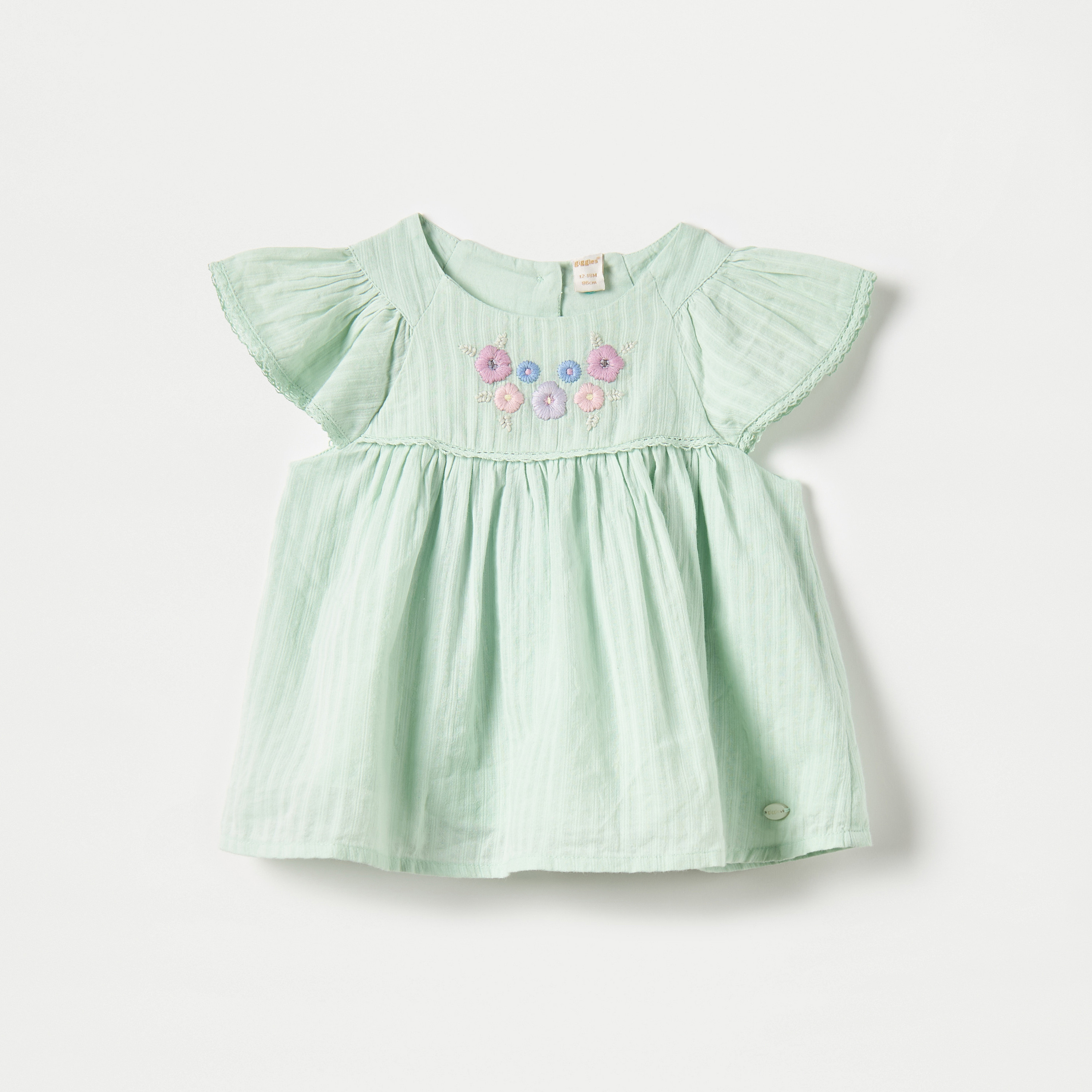 Giggles Embroidered Dress with Flutter Sleeves-baby-girls-clothing-blousesandshirts-image-1