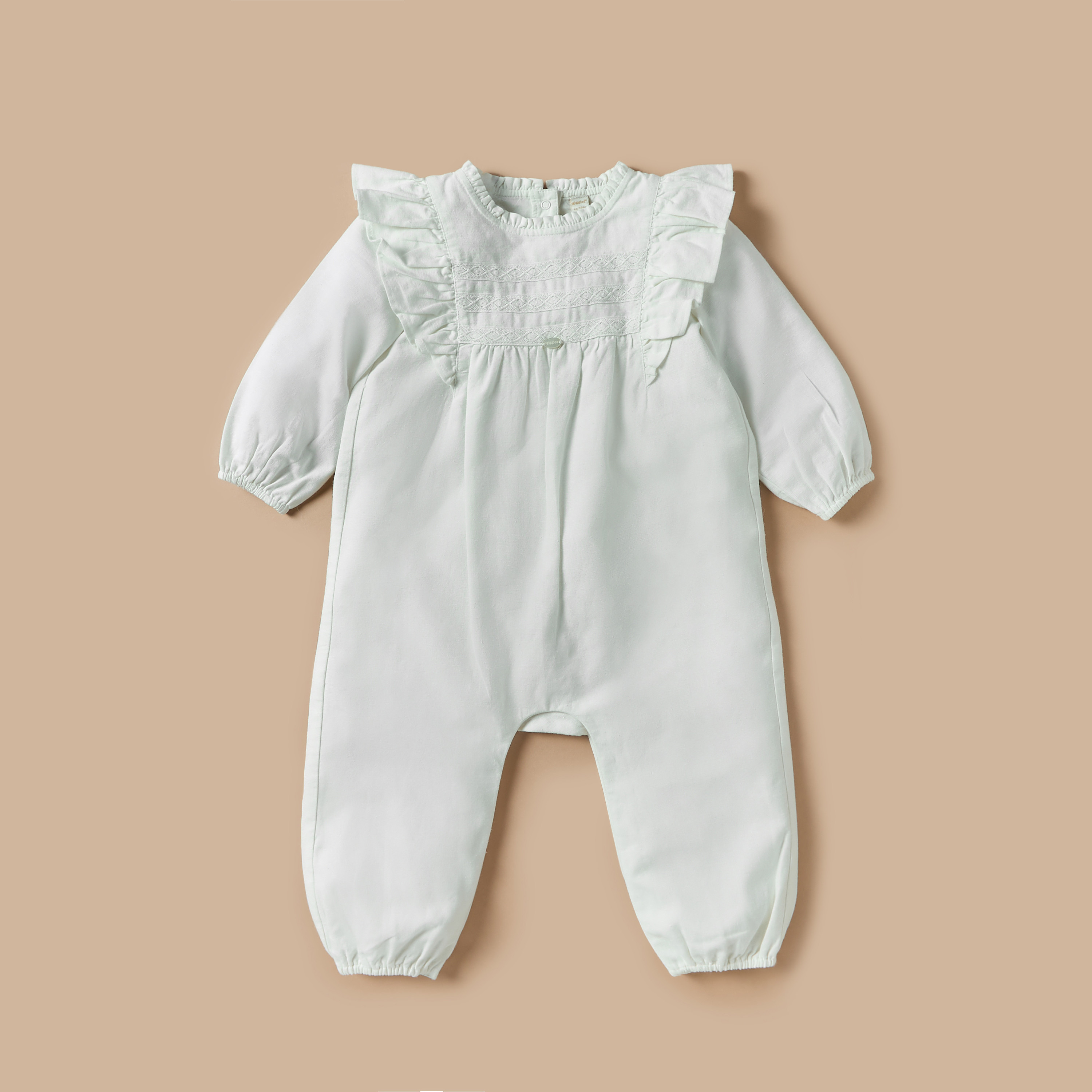 Giggles Textured Romper with Long Sleeves and Ruffle Detail-baby-girls-clothing-rompers-image-1