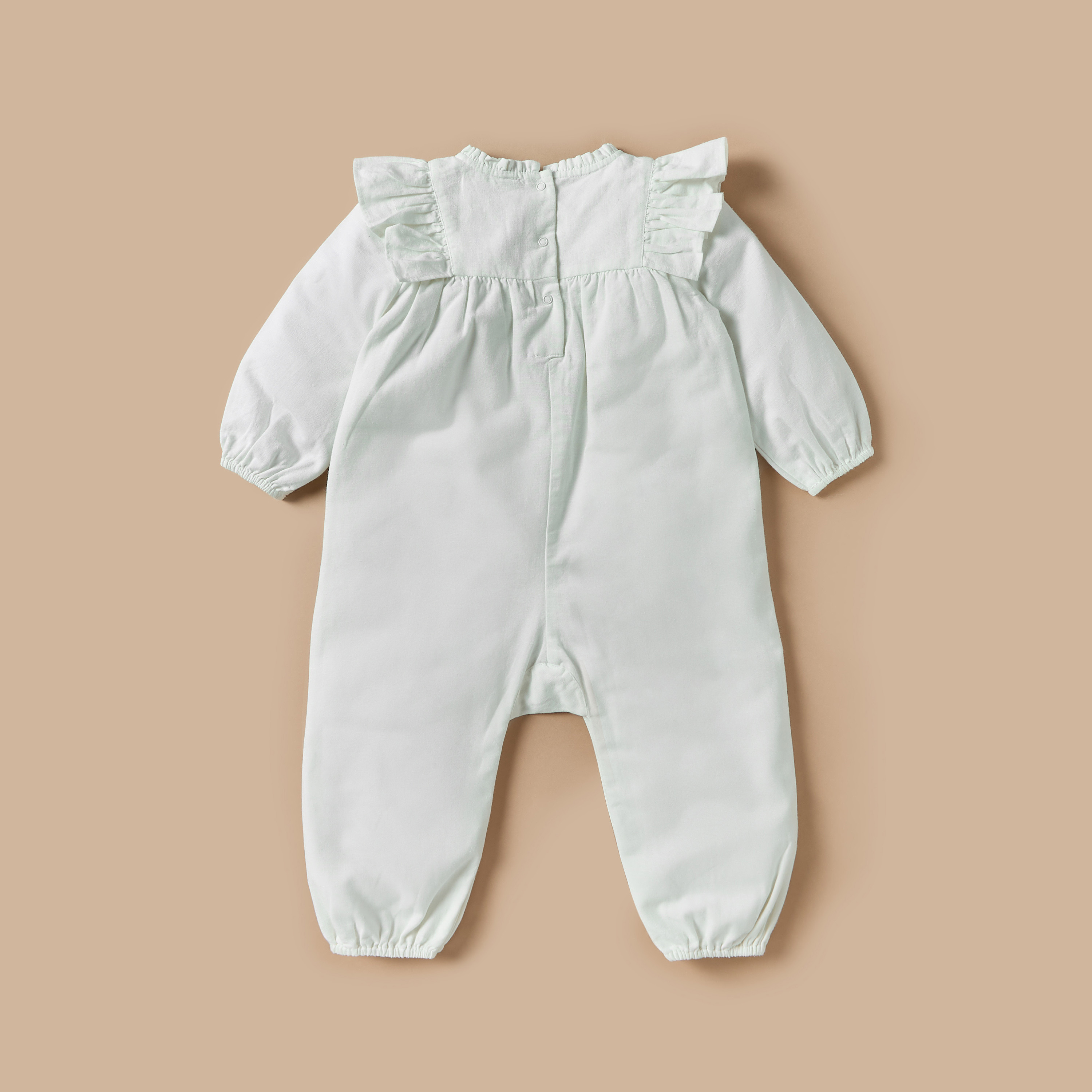 Giggles Textured Romper with Long Sleeves and Ruffle Detail-baby-girls-clothing-rompers-image-2