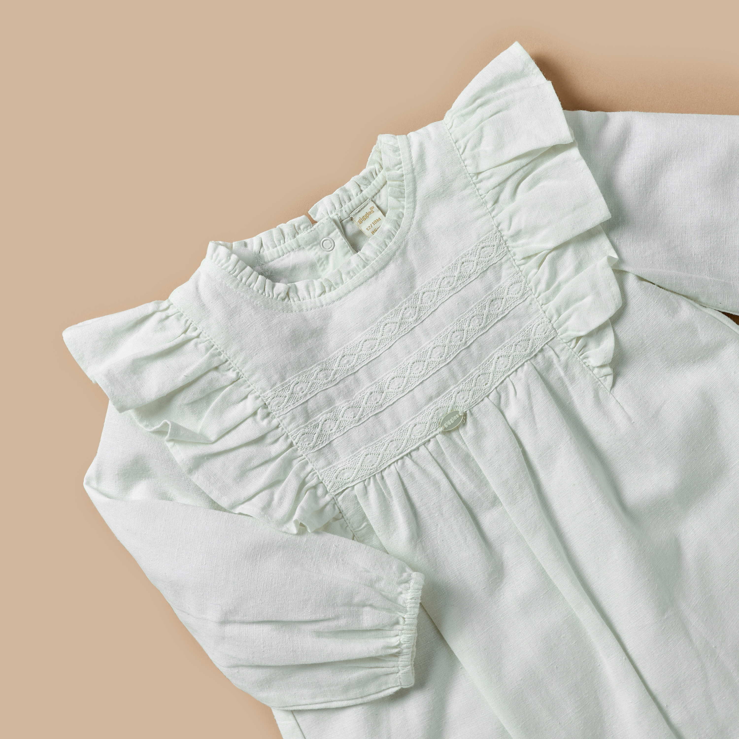 Giggles Textured Romper with Long Sleeves and Ruffle Detail-baby-girls-clothing-rompers-image-3