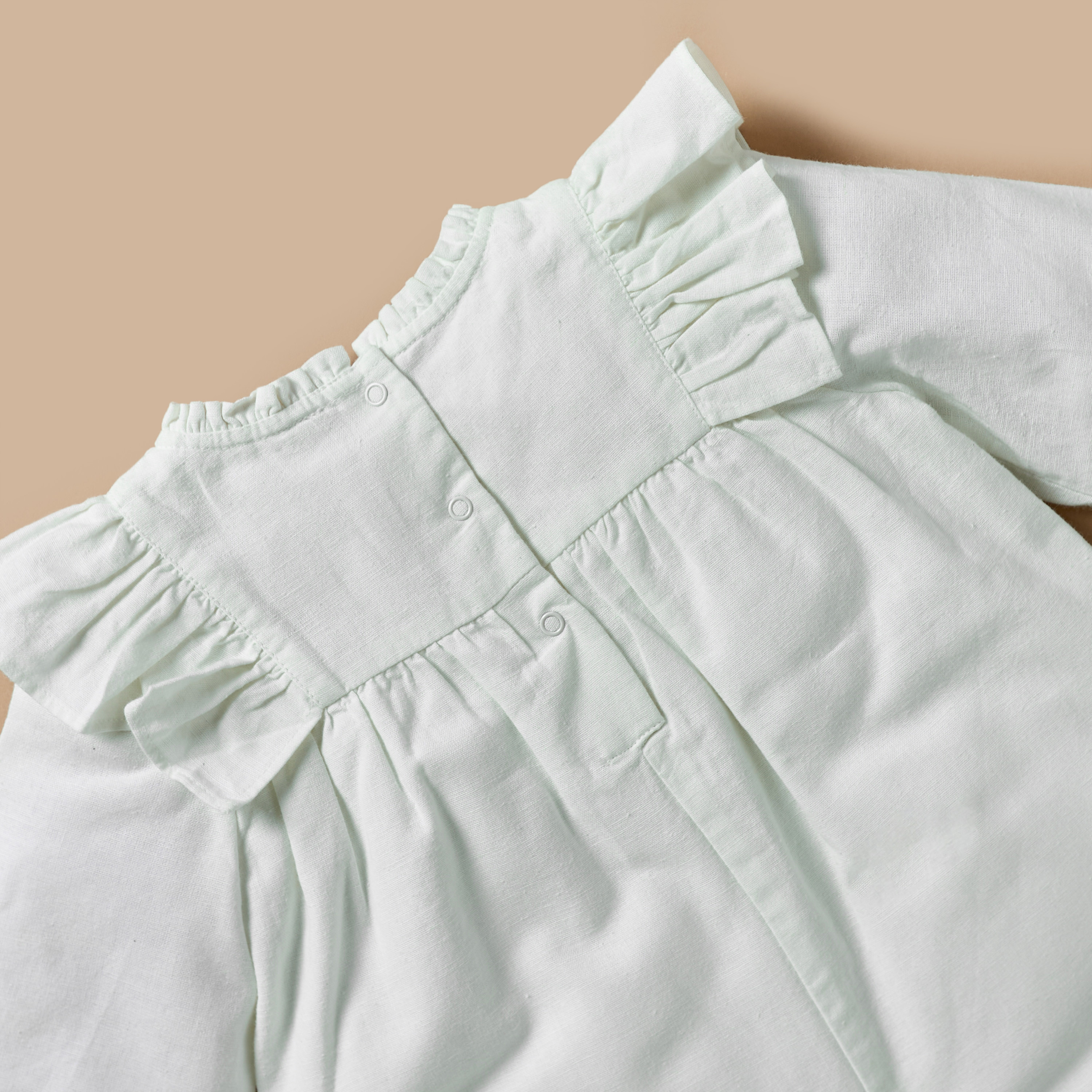 Giggles Textured Romper with Long Sleeves and Ruffle Detail-baby-girls-clothing-rompers-image-4
