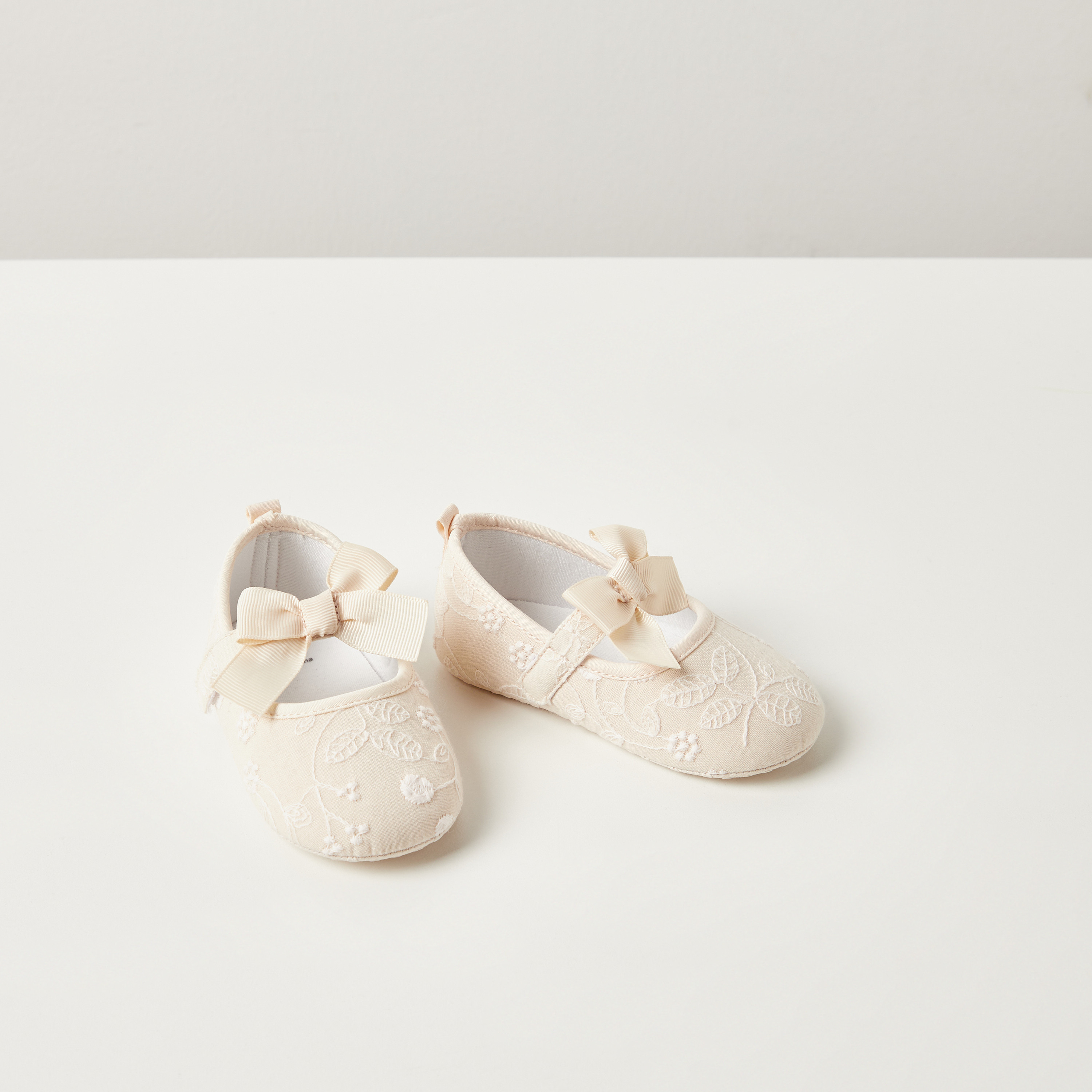 Giggles Embroidered Booties with Elasticated Strap and Bow Detail-baby-girls-shoes-booties-image-1