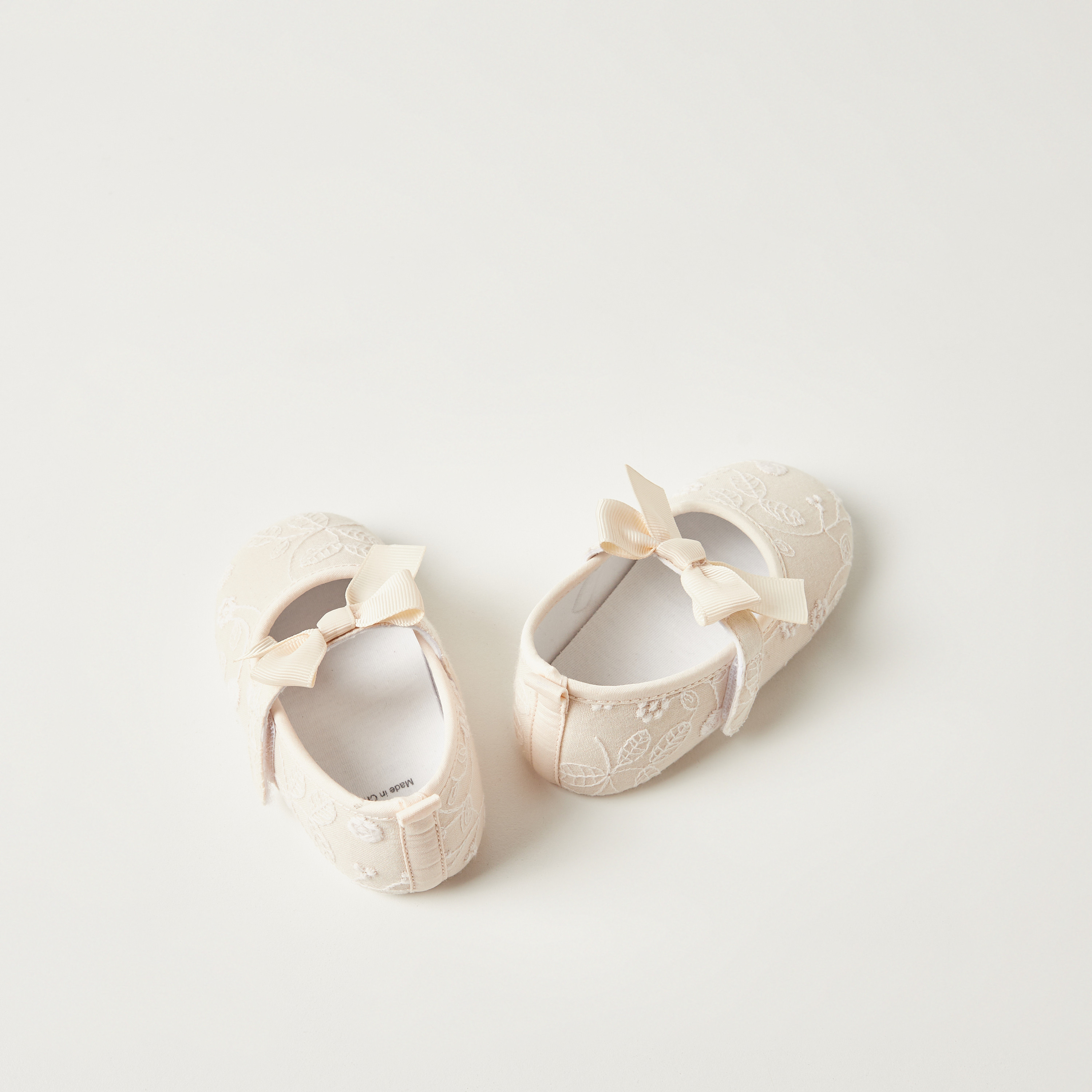 Giggles Embroidered Booties with Elasticated Strap and Bow Detail-baby-girls-shoes-booties-image-2