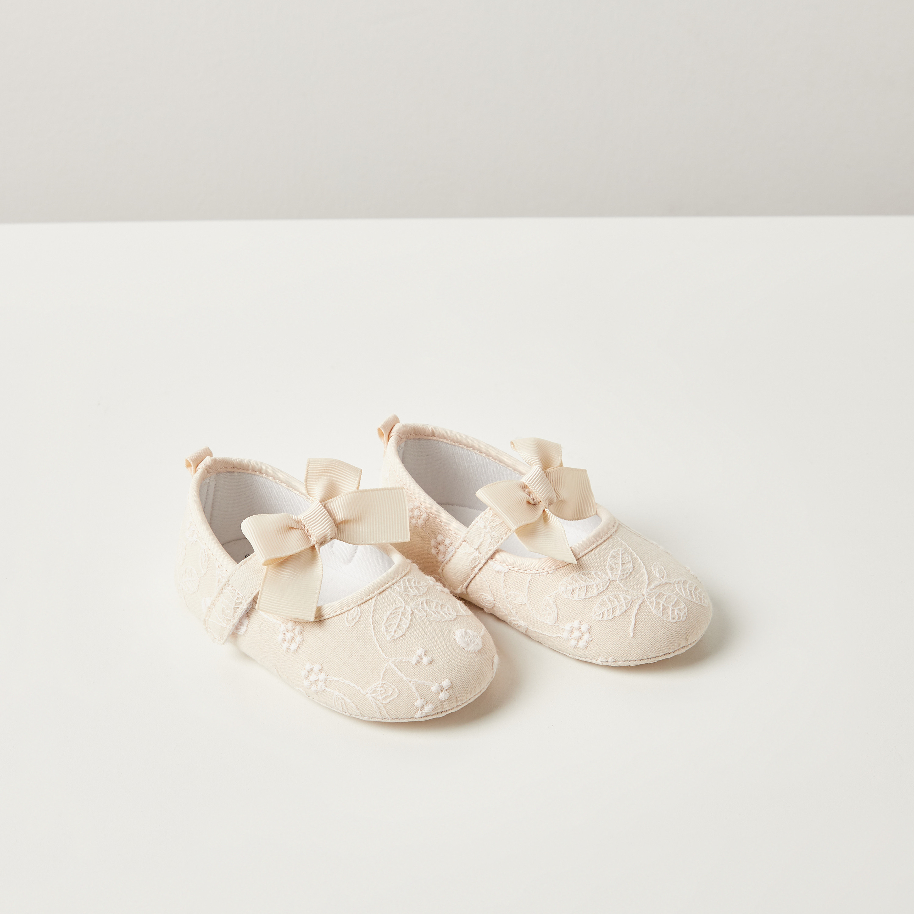 Giggles Embroidered Booties with Elasticated Strap and Bow Detail-baby-girls-shoes-booties-image-3
