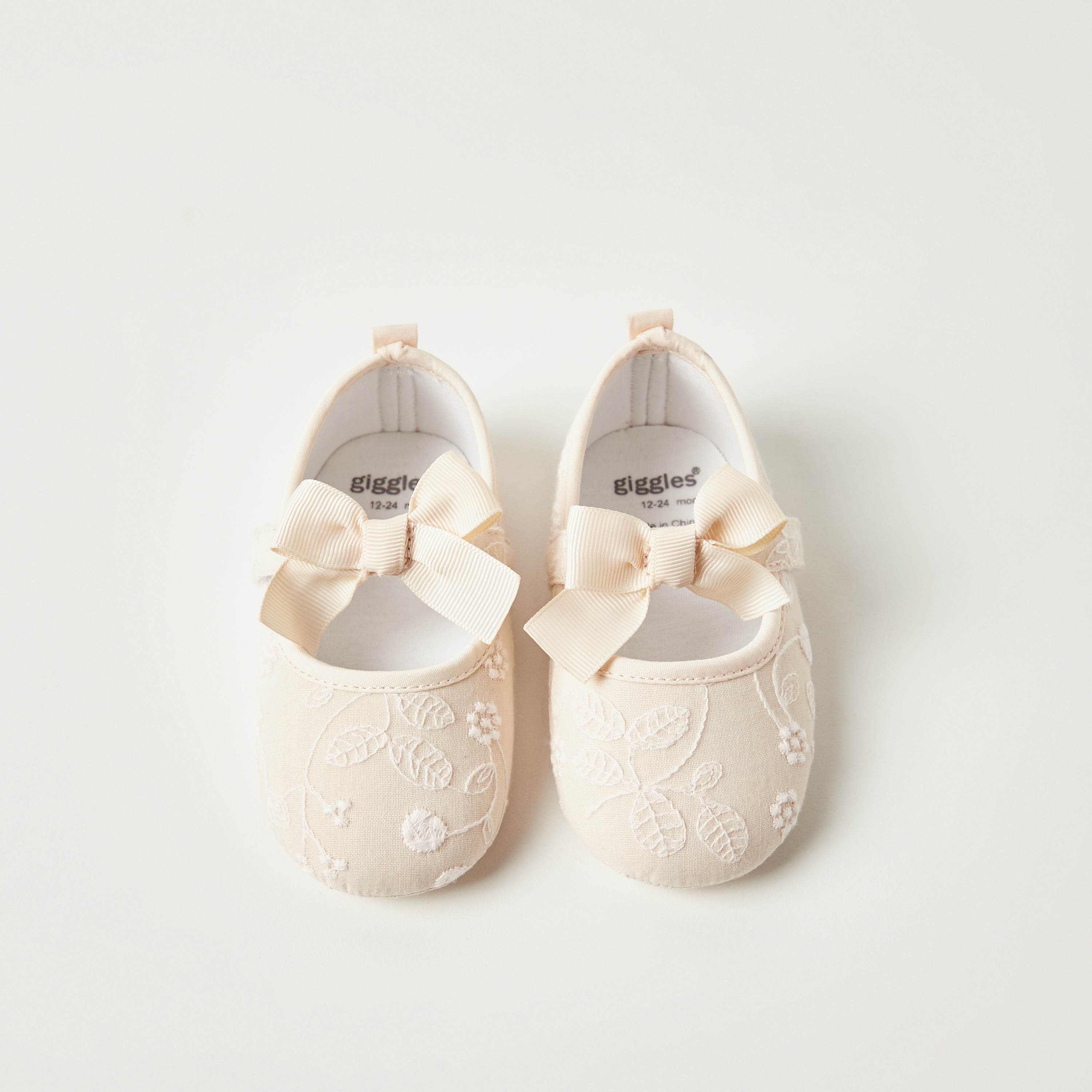 Giggles Embroidered Booties with Elasticated Strap and Bow Detail-baby-girls-shoes-booties-image-5