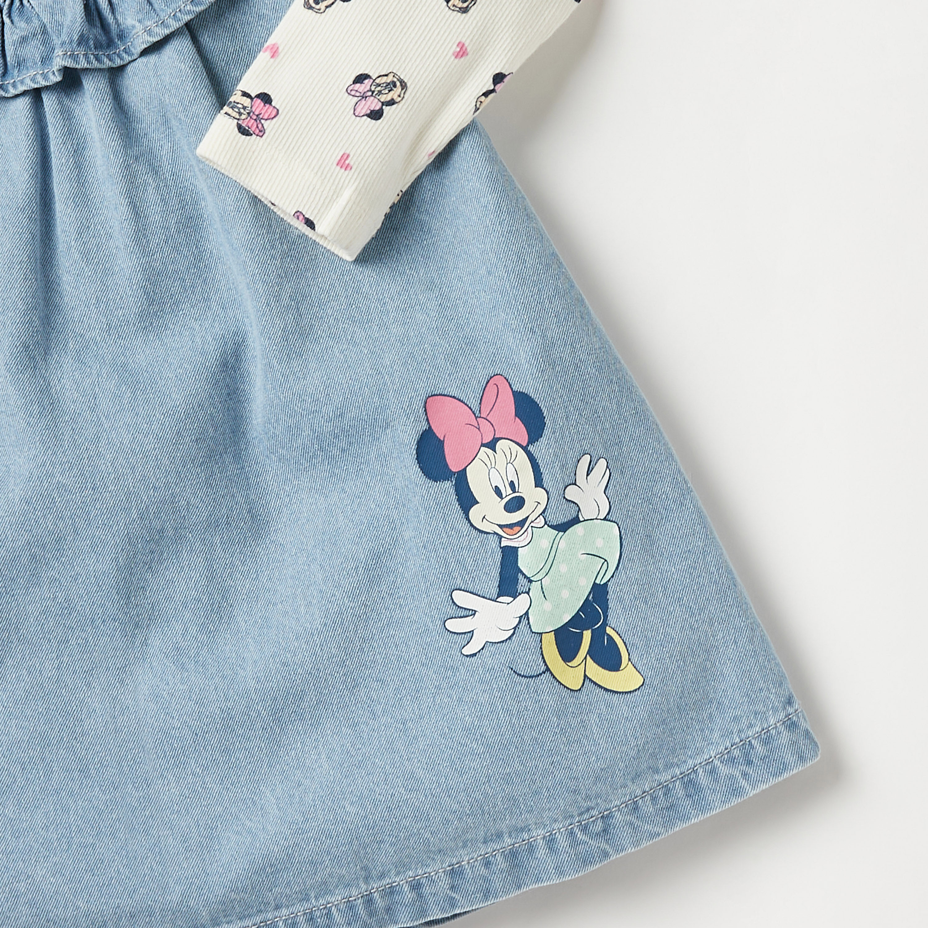 Disney Minnie Mouse Print T-shirt and Denim Dungaree Dress Set-baby-girls-clothing-setsandcoords-image-3