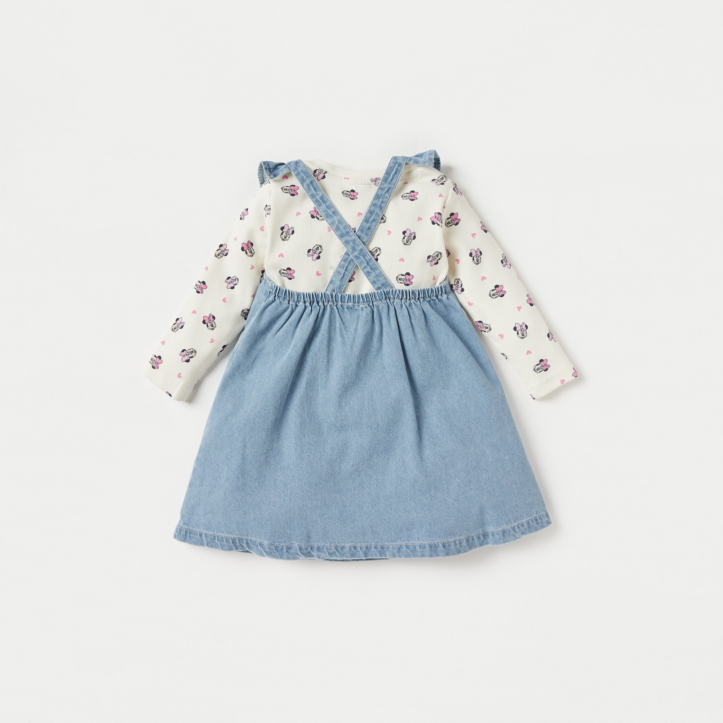Disney Minnie Mouse Print T-shirt and Denim Dungaree Dress Set-baby-girls-clothing-setsandcoords-image-5
