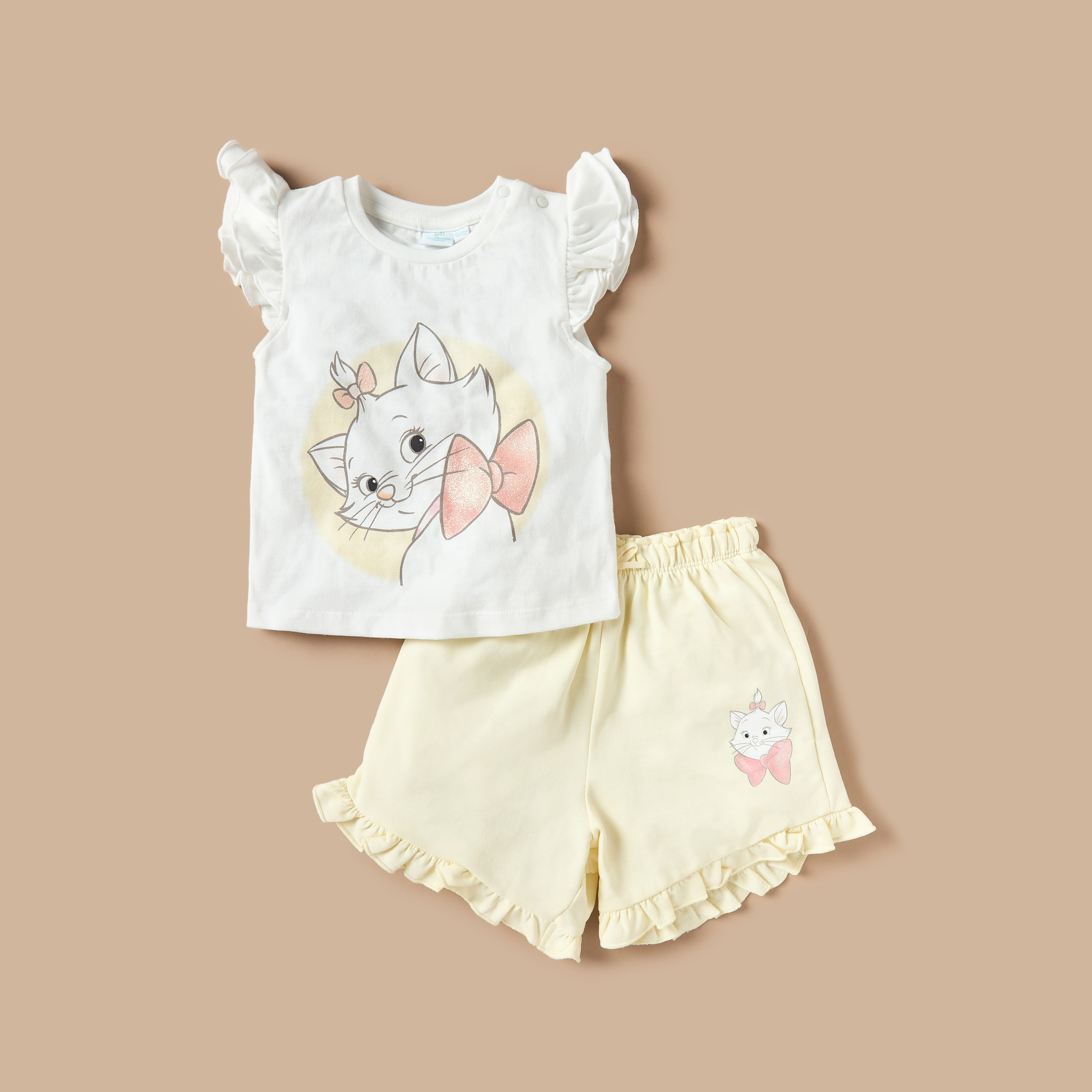 Disney Marie Print Ruffled Top and Shorts Set-baby-girls-clothing-setsandcoords-image-1