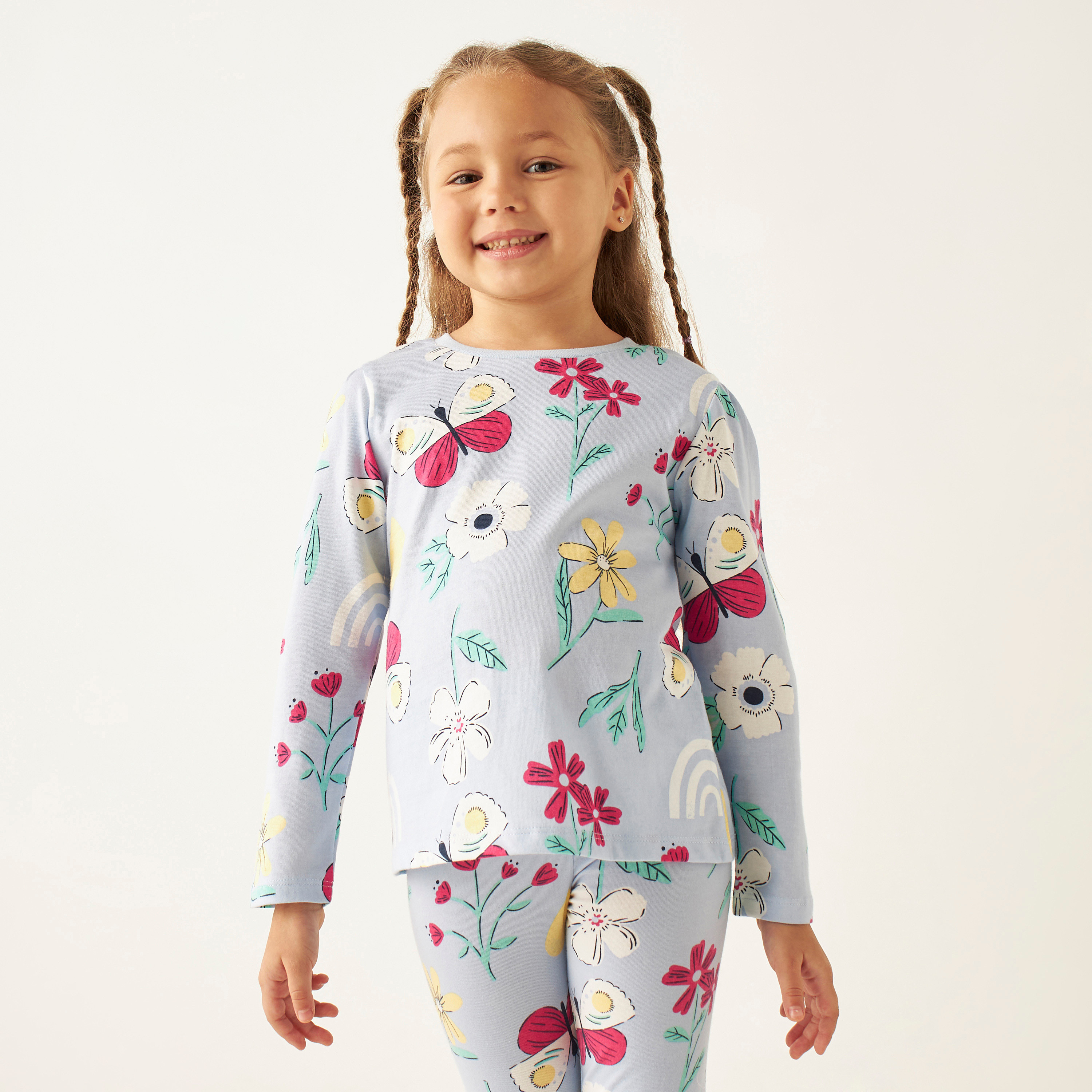 Juniors All-Over Floral Print T-shirt with Long Sleeves-girls-clothing-schoolwear-tshirts-image-1
