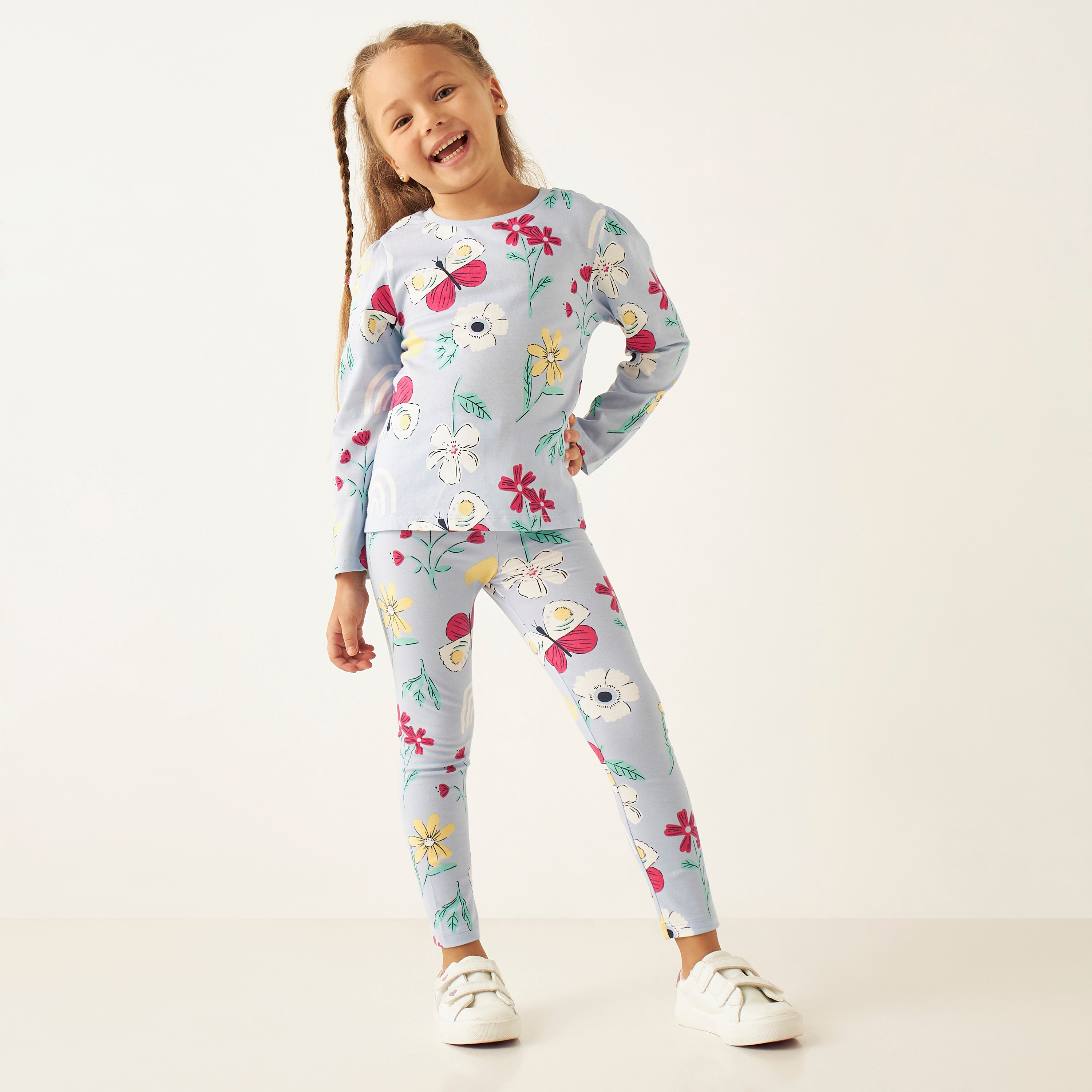 Juniors All-Over Floral Print T-shirt with Long Sleeves-girls-clothing-schoolwear-tshirts-image-2