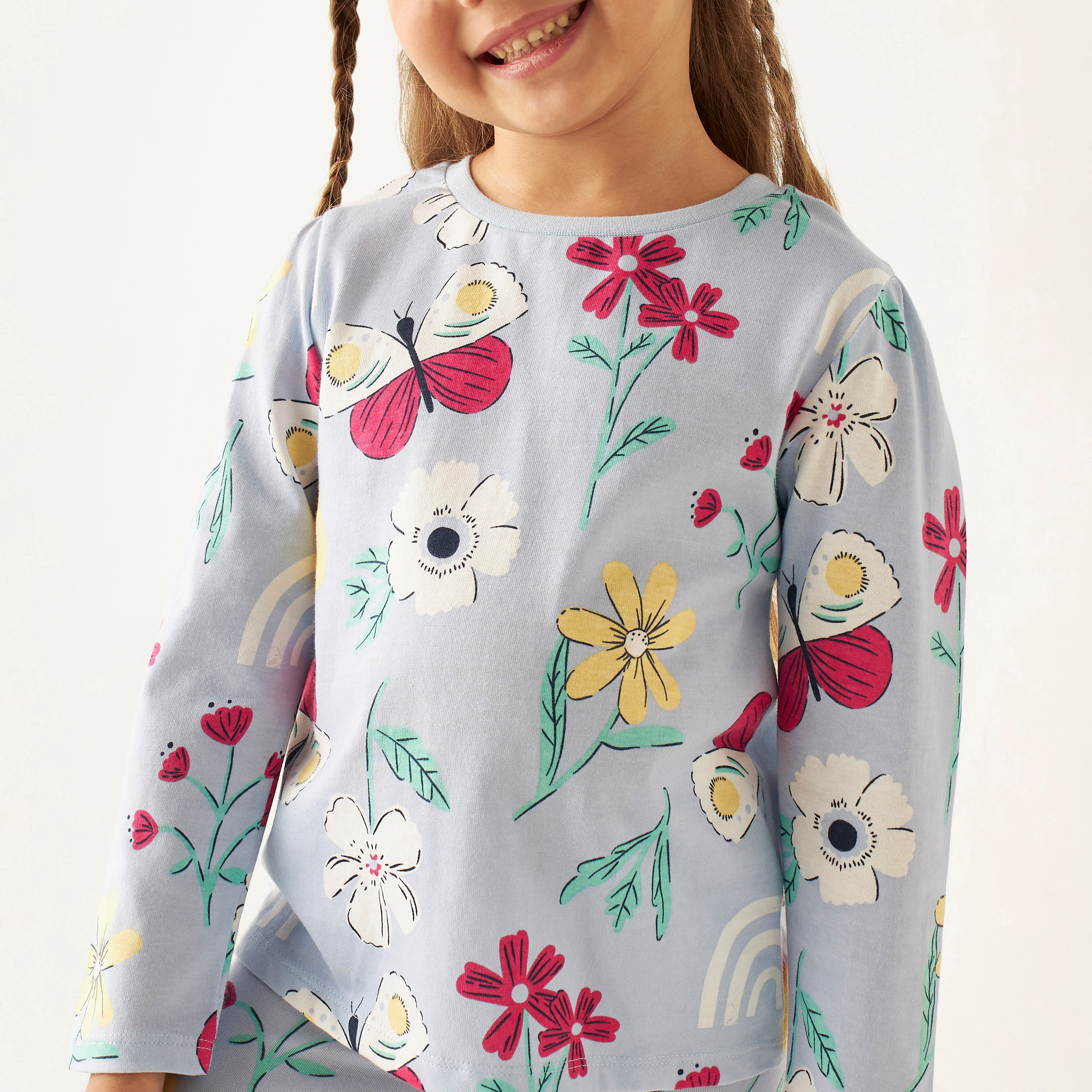 Juniors All-Over Floral Print T-shirt with Long Sleeves-girls-clothing-schoolwear-tshirts-image-3