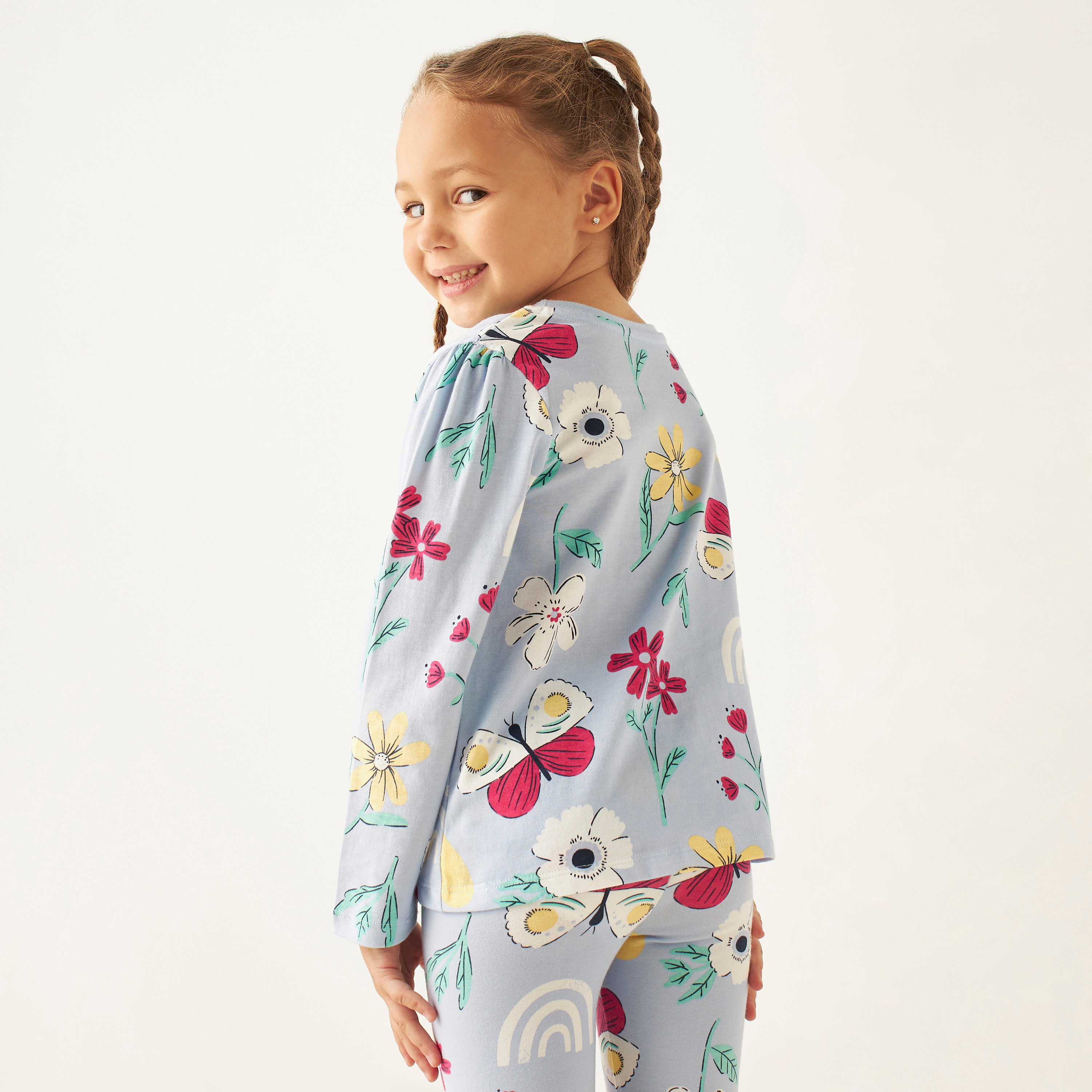 Juniors All-Over Floral Print T-shirt with Long Sleeves-girls-clothing-schoolwear-tshirts-image-4
