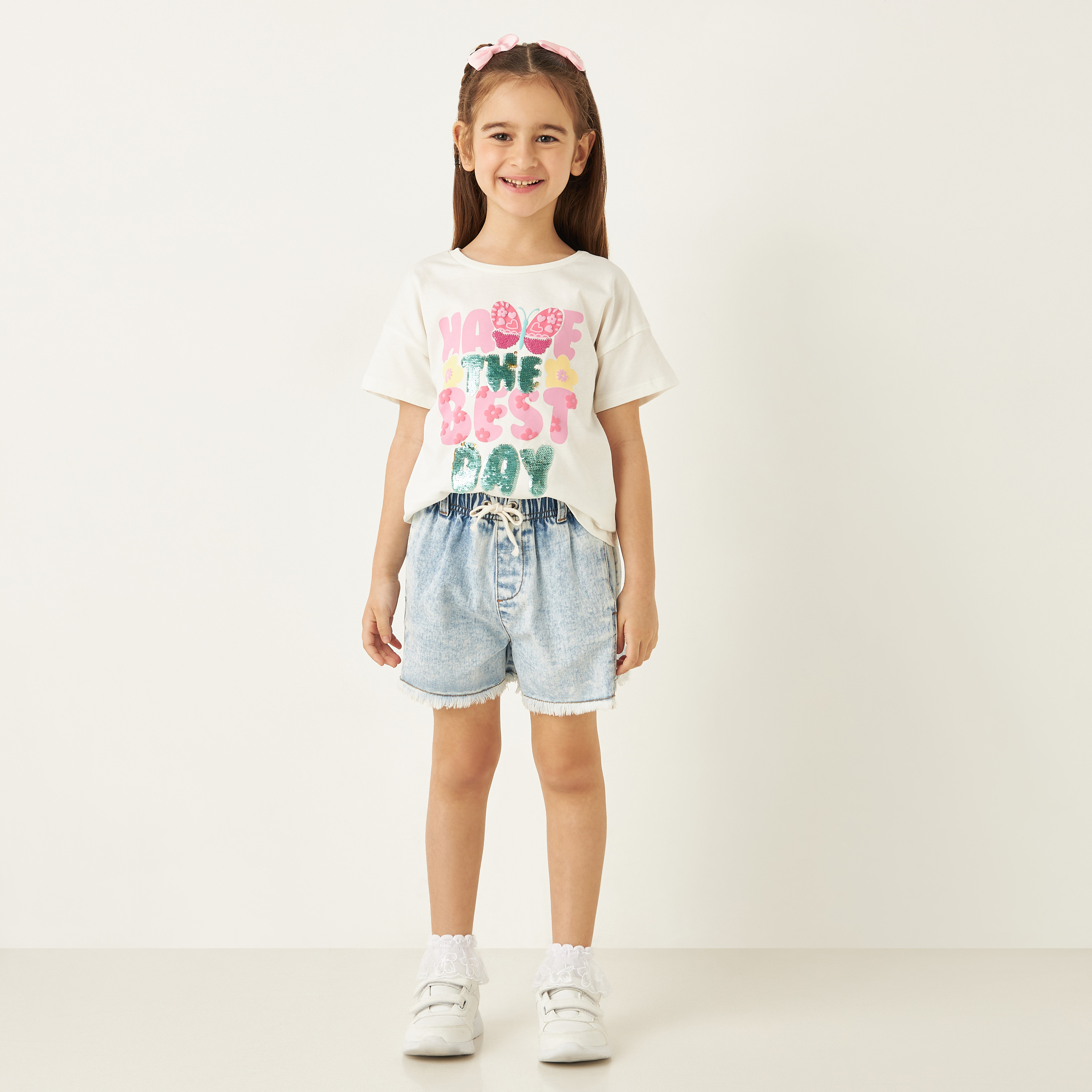 Juniors Slogan Print T-shirt with Short Sleeves-girls-clothing-tshirts-image-2