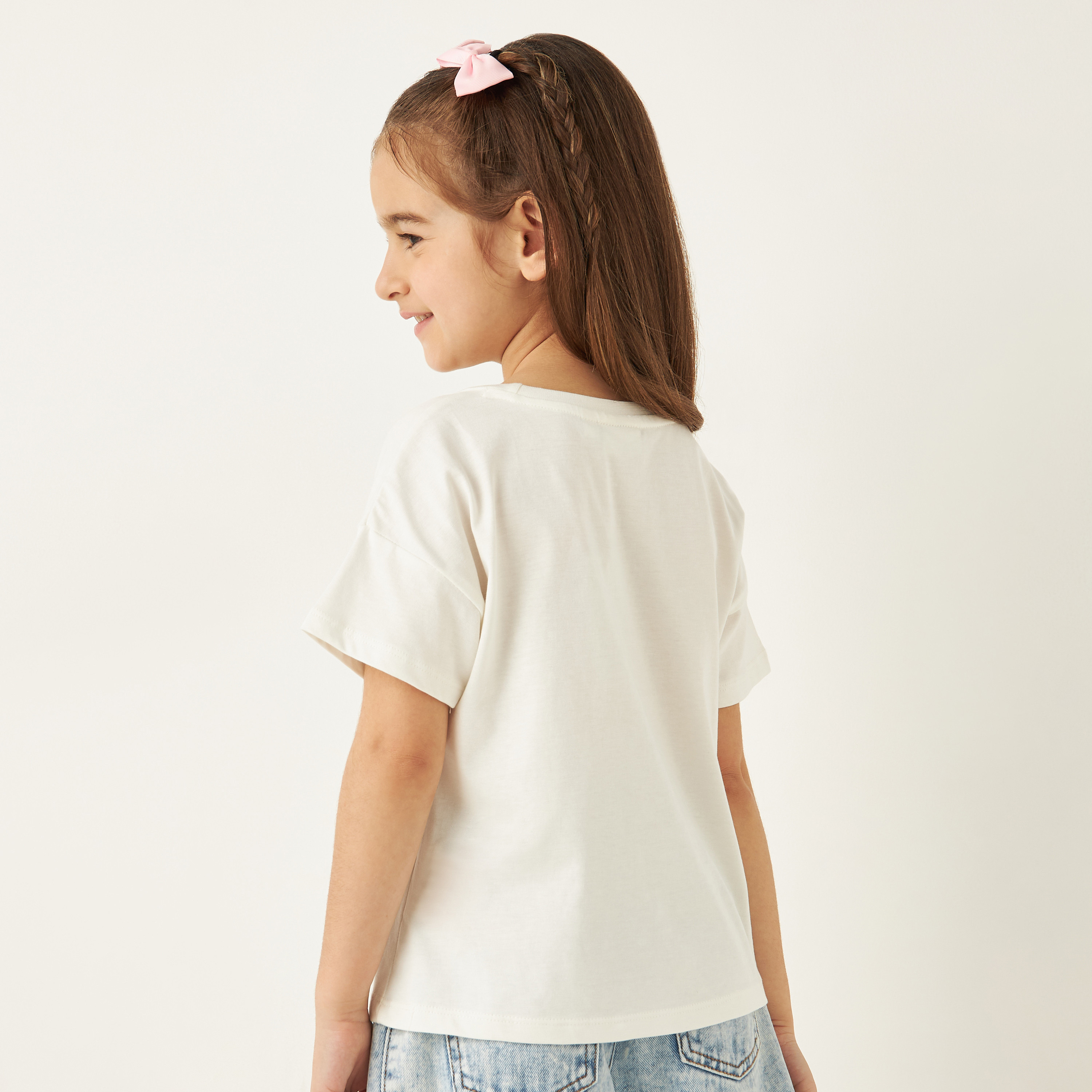 Juniors Slogan Print T-shirt with Short Sleeves-girls-clothing-tshirts-image-3