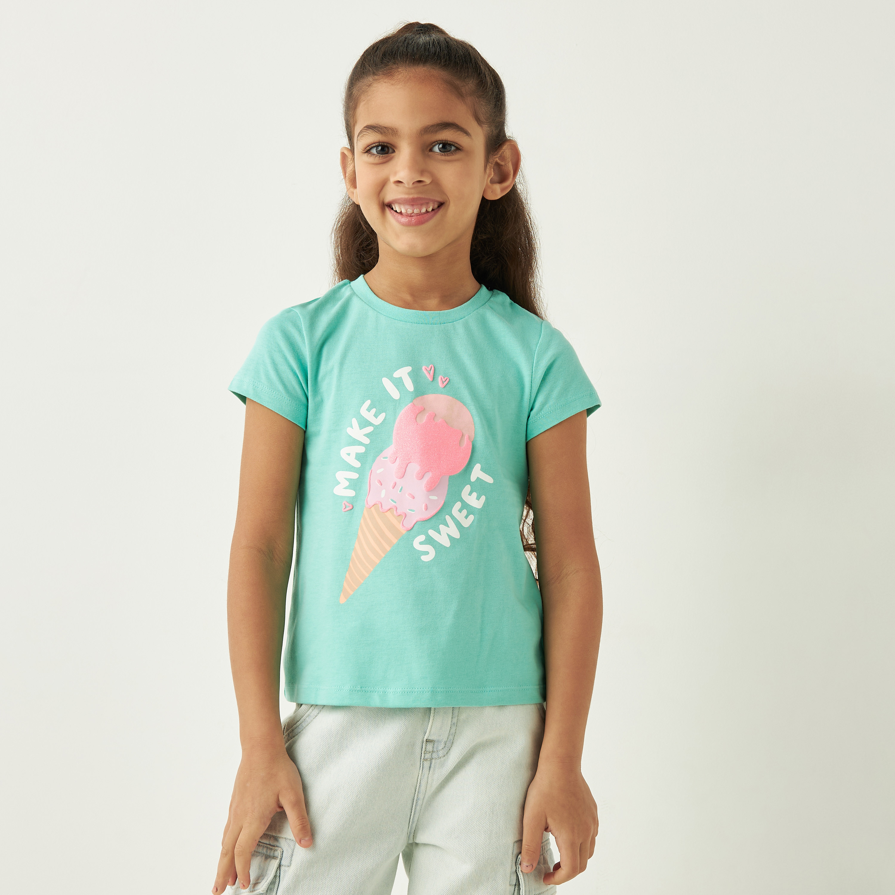 Juniors Ice Cream Print T shirt with Short Sleeves