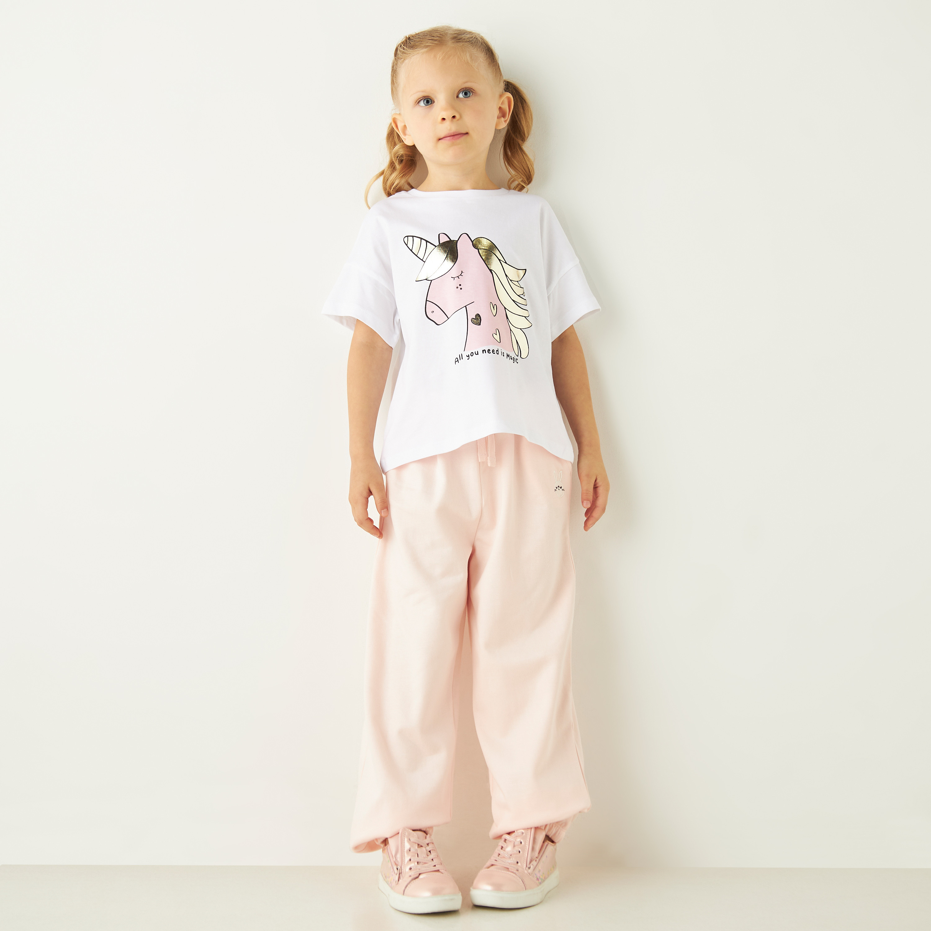Juniors Unicorn Print T-shirt with Short Sleeves-girls-clothing-tshirts-image-2