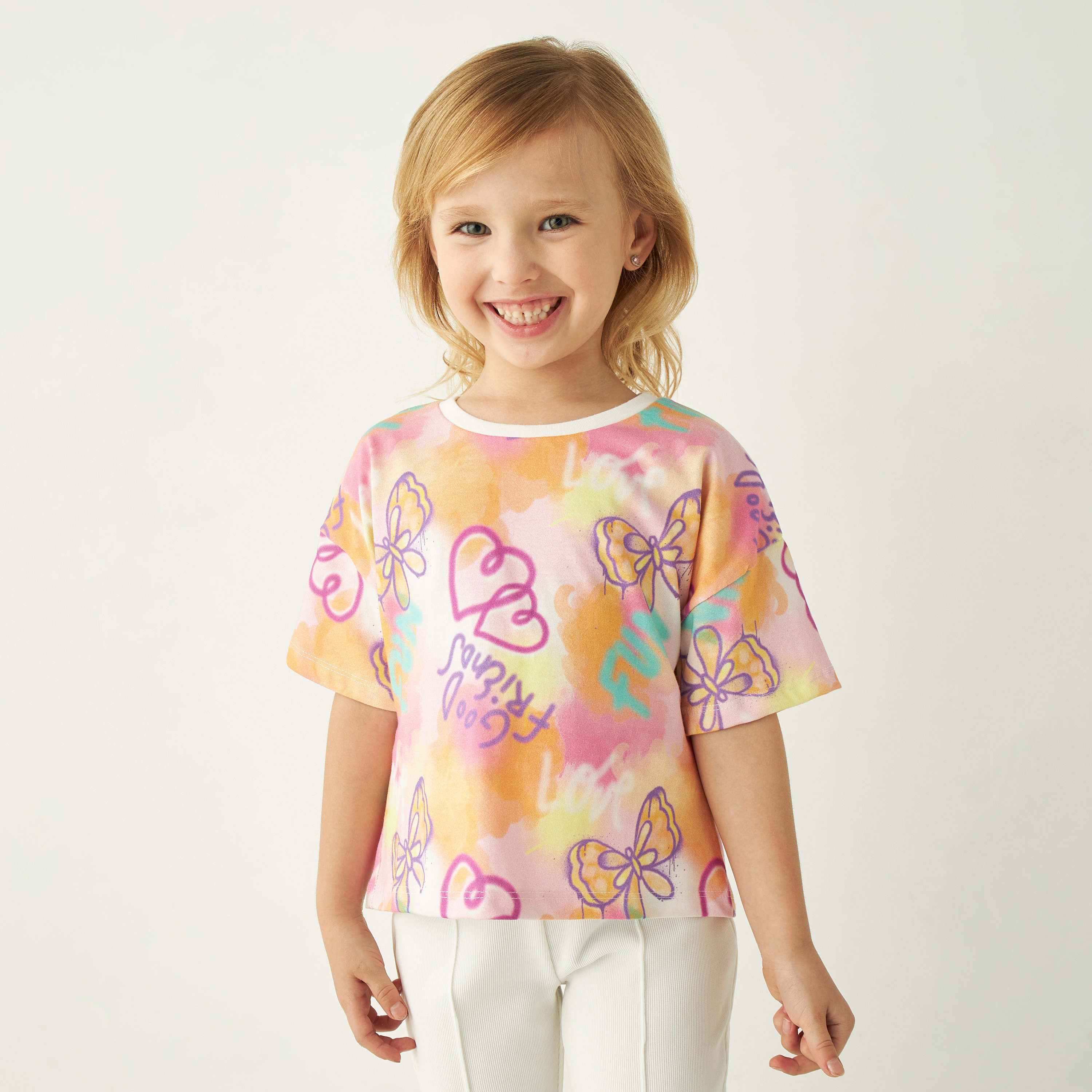 Juniors All-Over Print T-shirt with Crew Neck-girls-clothing-tshirts-image-1