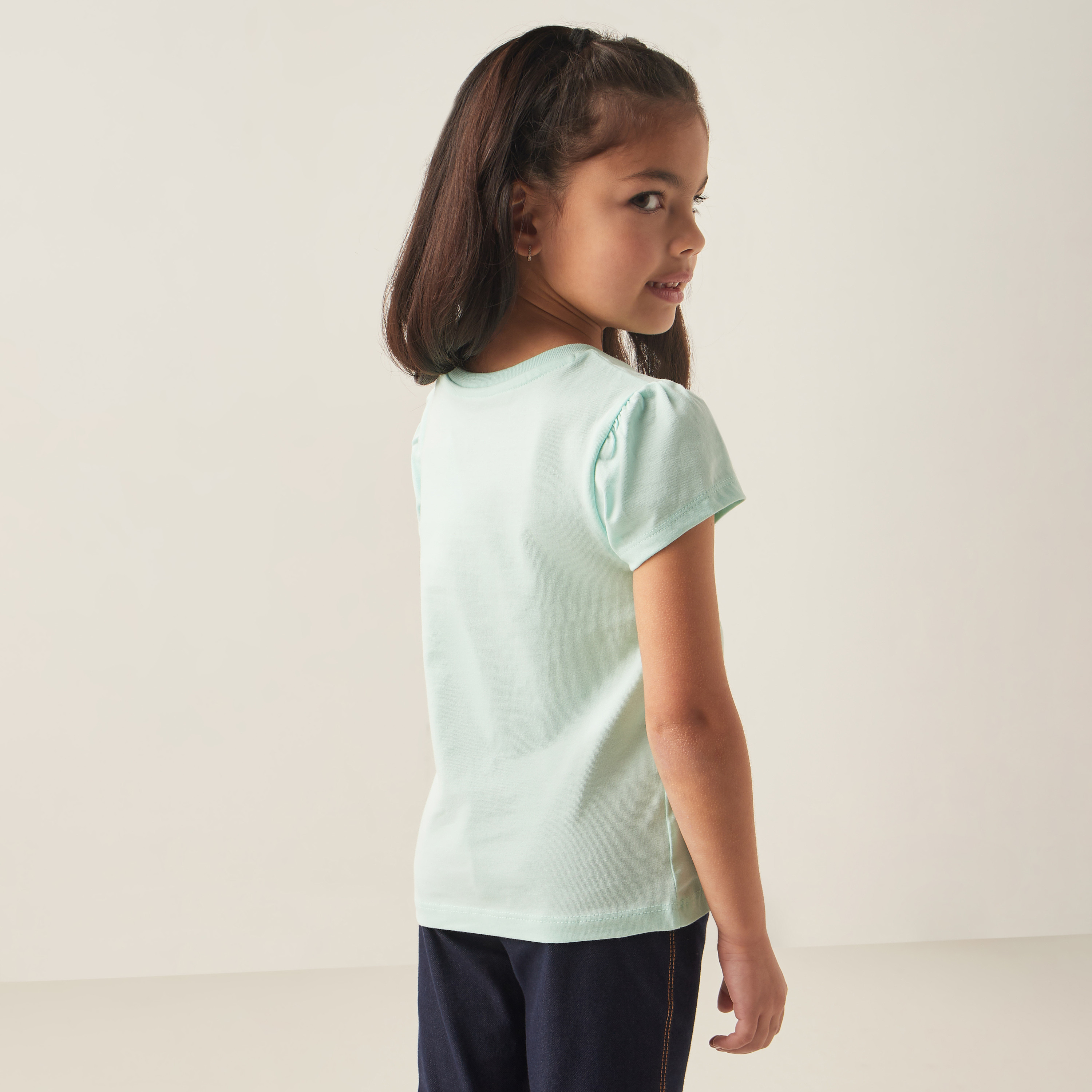 Juniors Unicorn Print Cotton T-shirt with Short Sleeves-girls-clothing-tshirts-image-4