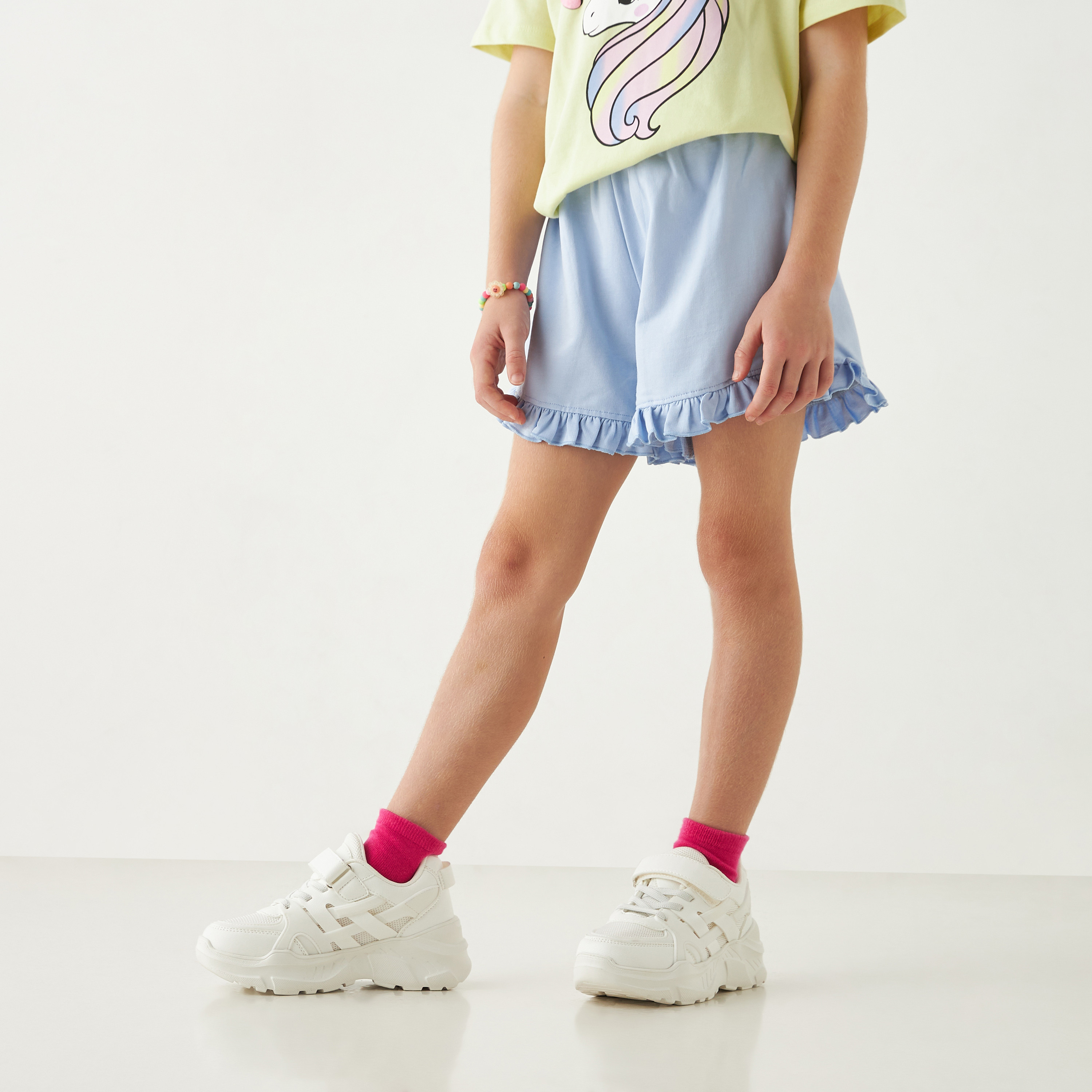 Juniors Solid Shorts with Ruffle Detail and Elasticated Waistband-baby-girls-clothing-bottoms-shorts-image-1
