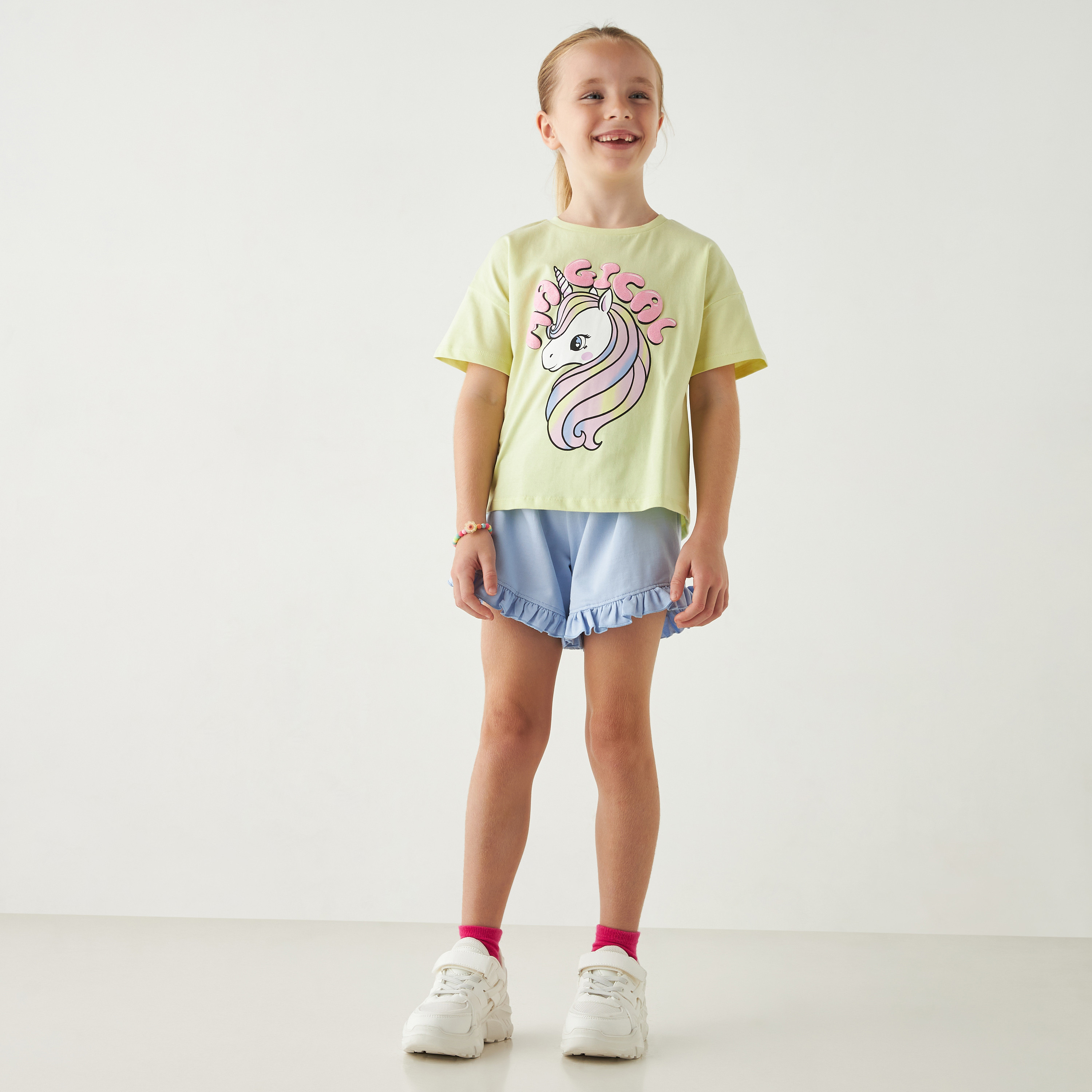 Juniors Solid Shorts with Ruffle Detail and Elasticated Waistband-baby-girls-clothing-bottoms-shorts-image-2