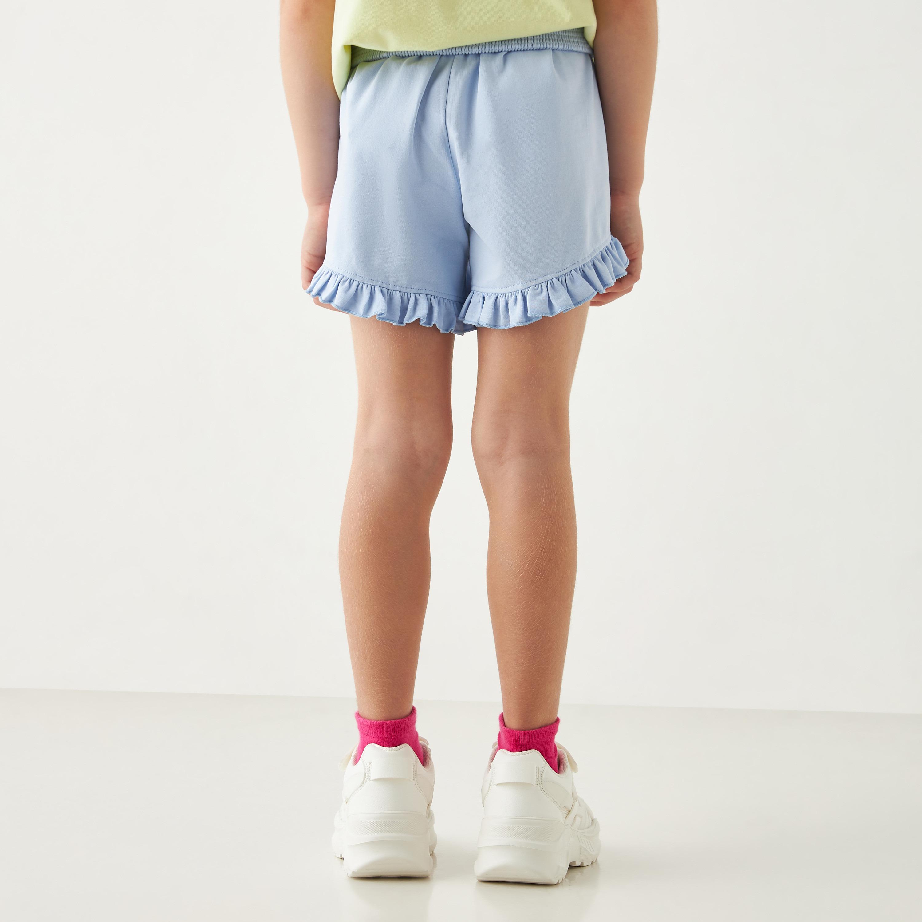 Juniors Solid Shorts with Ruffle Detail and Elasticated Waistband-baby-girls-clothing-bottoms-shorts-image-3