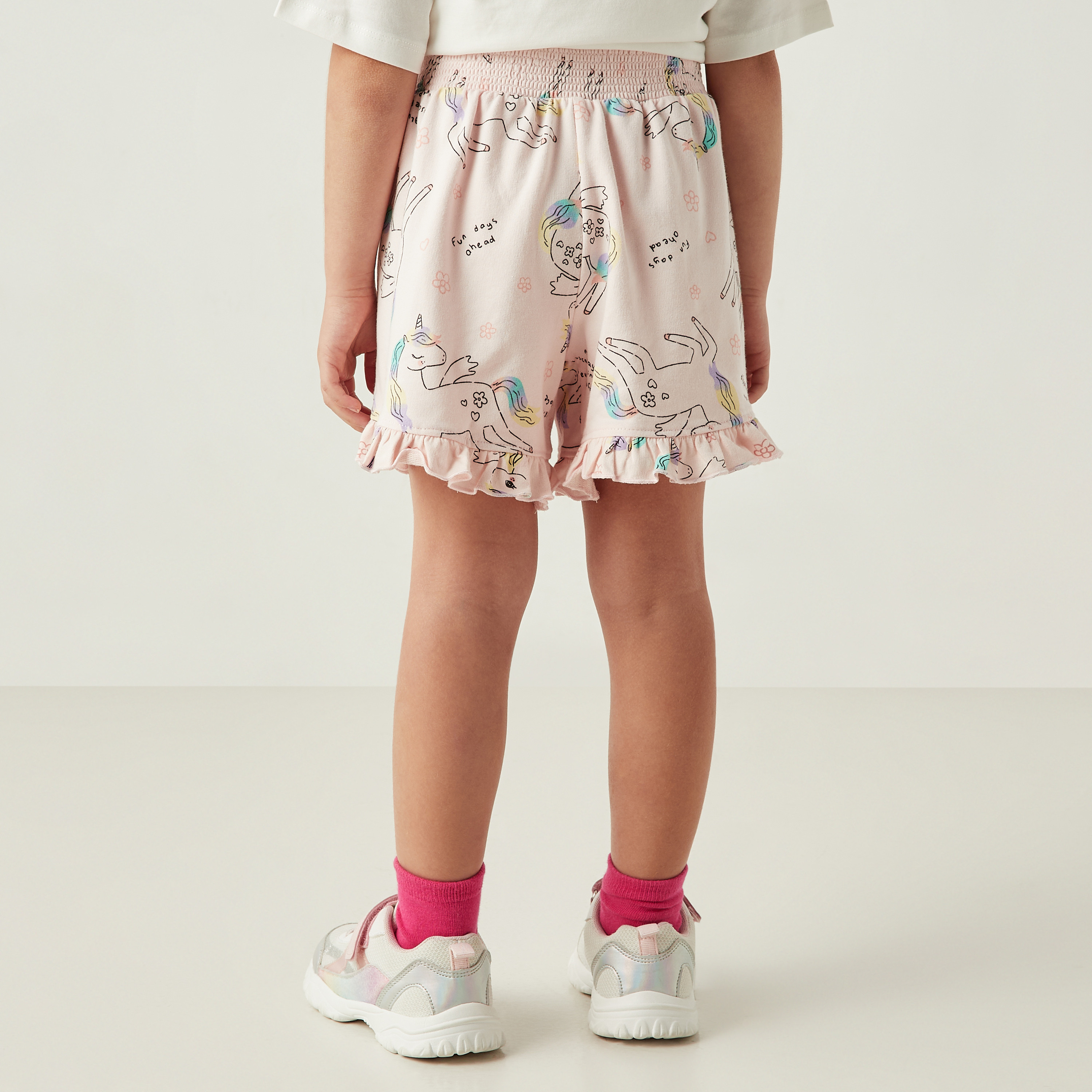 Juniors Assorted Shorts with Elasticated Waistband and Ruffle Detail - Set of 3-girls-clothing-bottoms-shorts-image-3