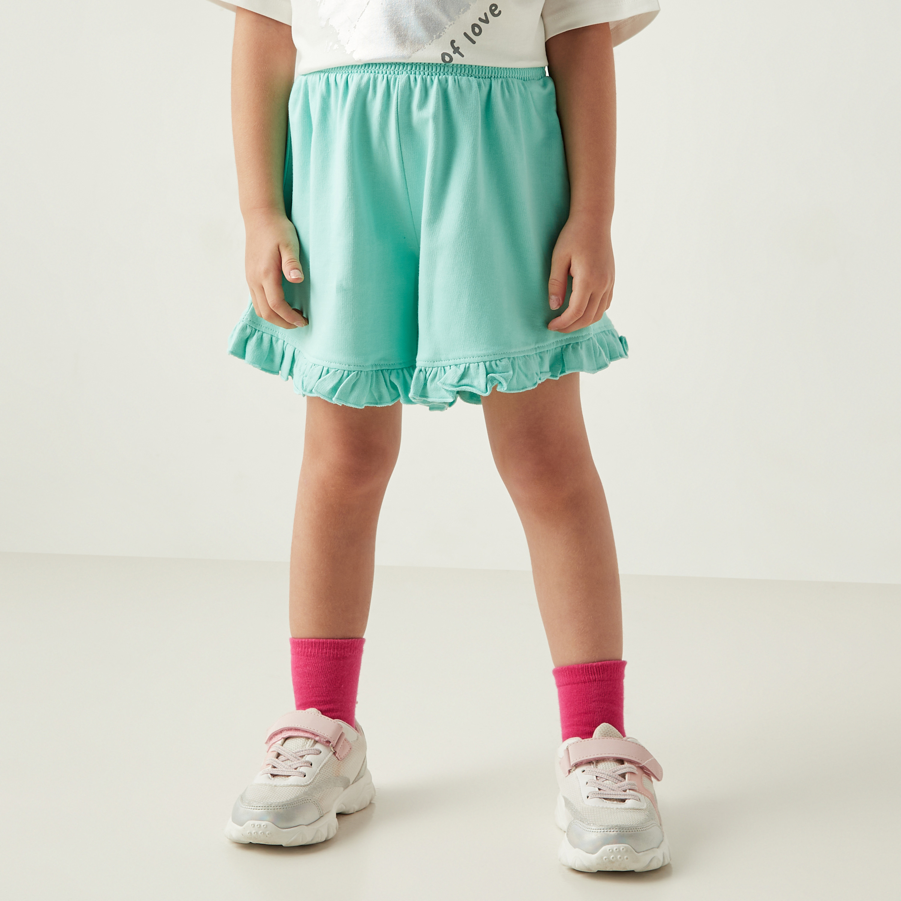 Juniors Assorted Shorts with Elasticated Waistband and Ruffle Detail - Set of 3-girls-clothing-bottoms-shorts-image-6