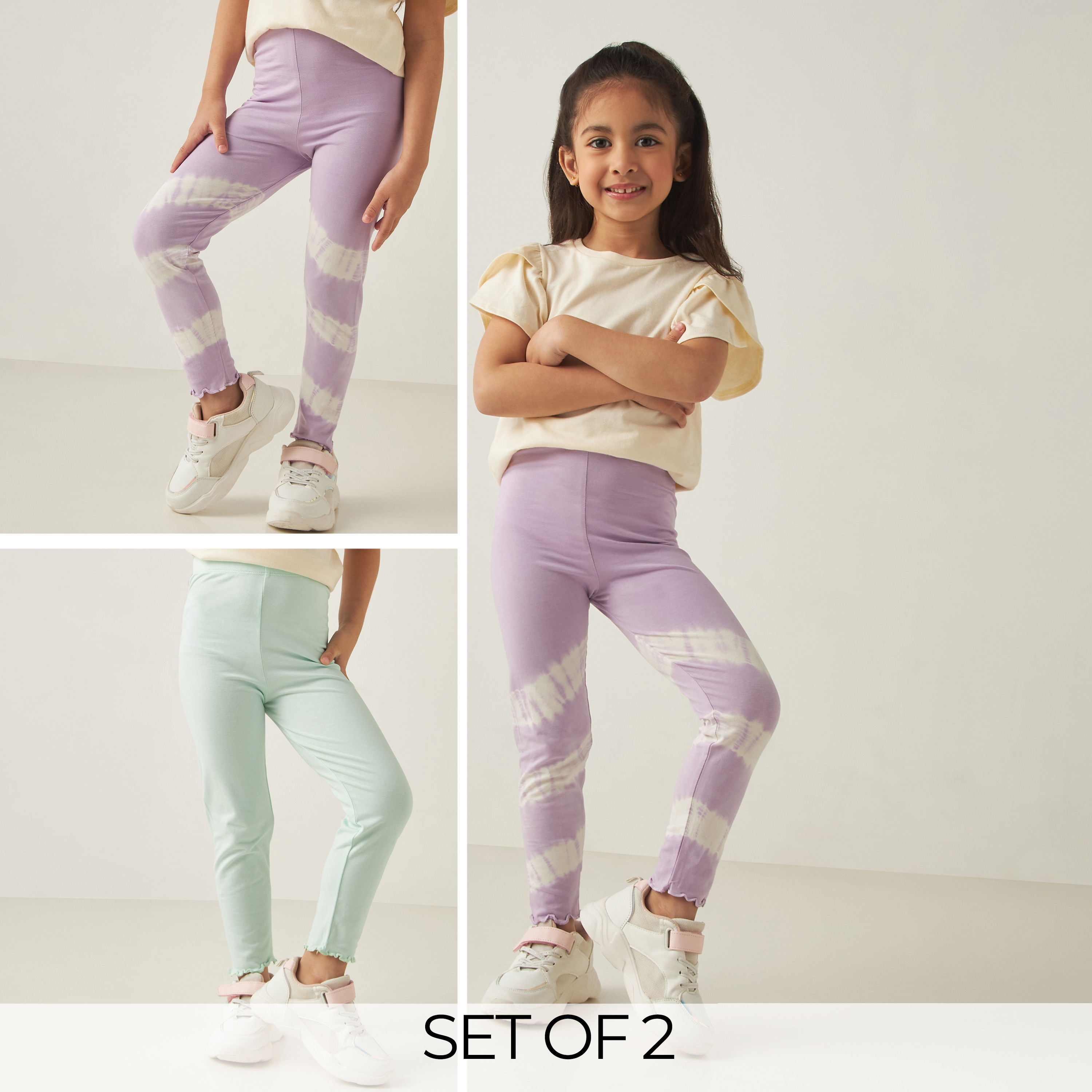 Buy Baby Girls Juniors Assorted Leggings with Elasticated Waistband Set of 2 Online Centrepoint UAE