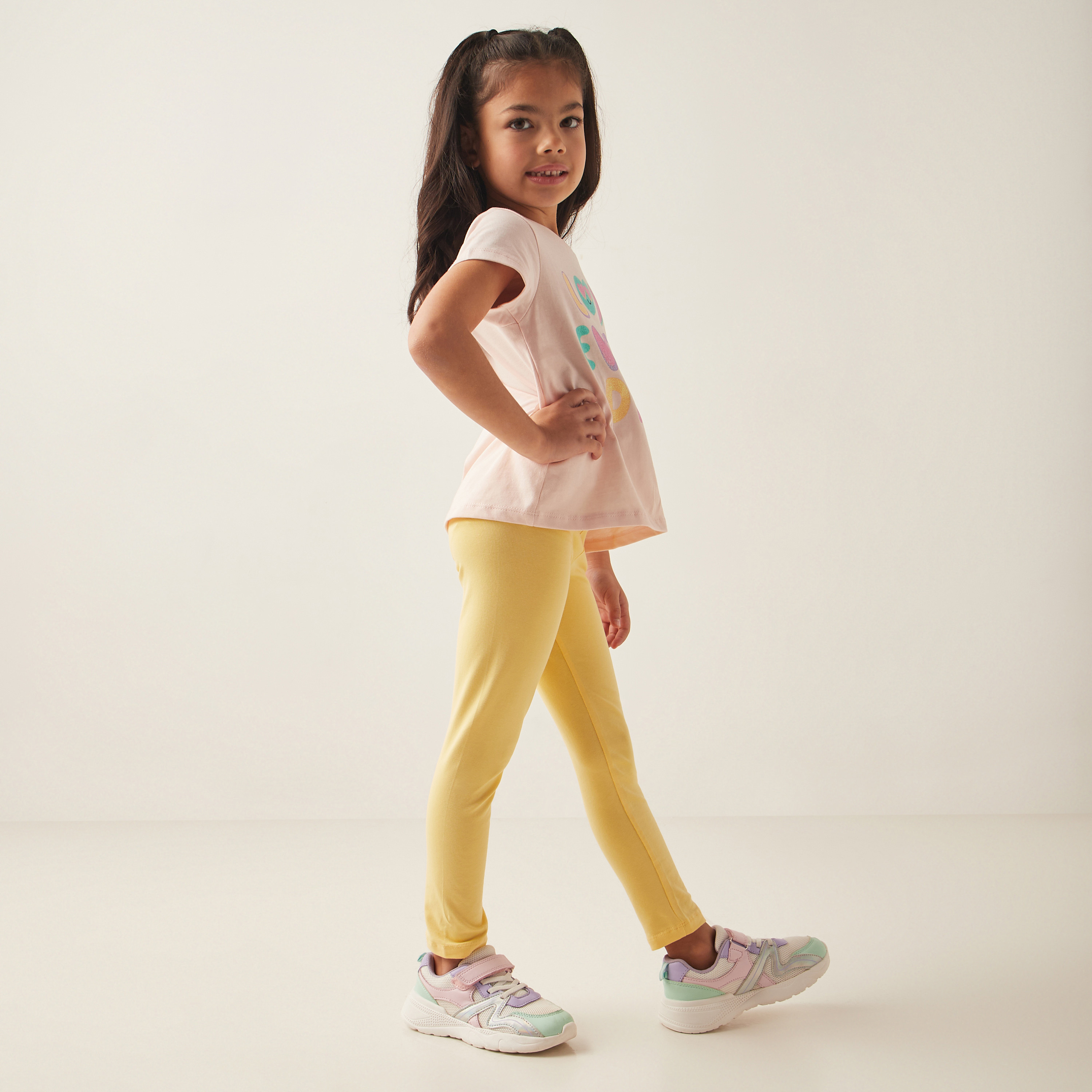 Juniors Solid Leggings with Elasticated Waistband-baby-girls-clothing-bottoms-leggings-image-2