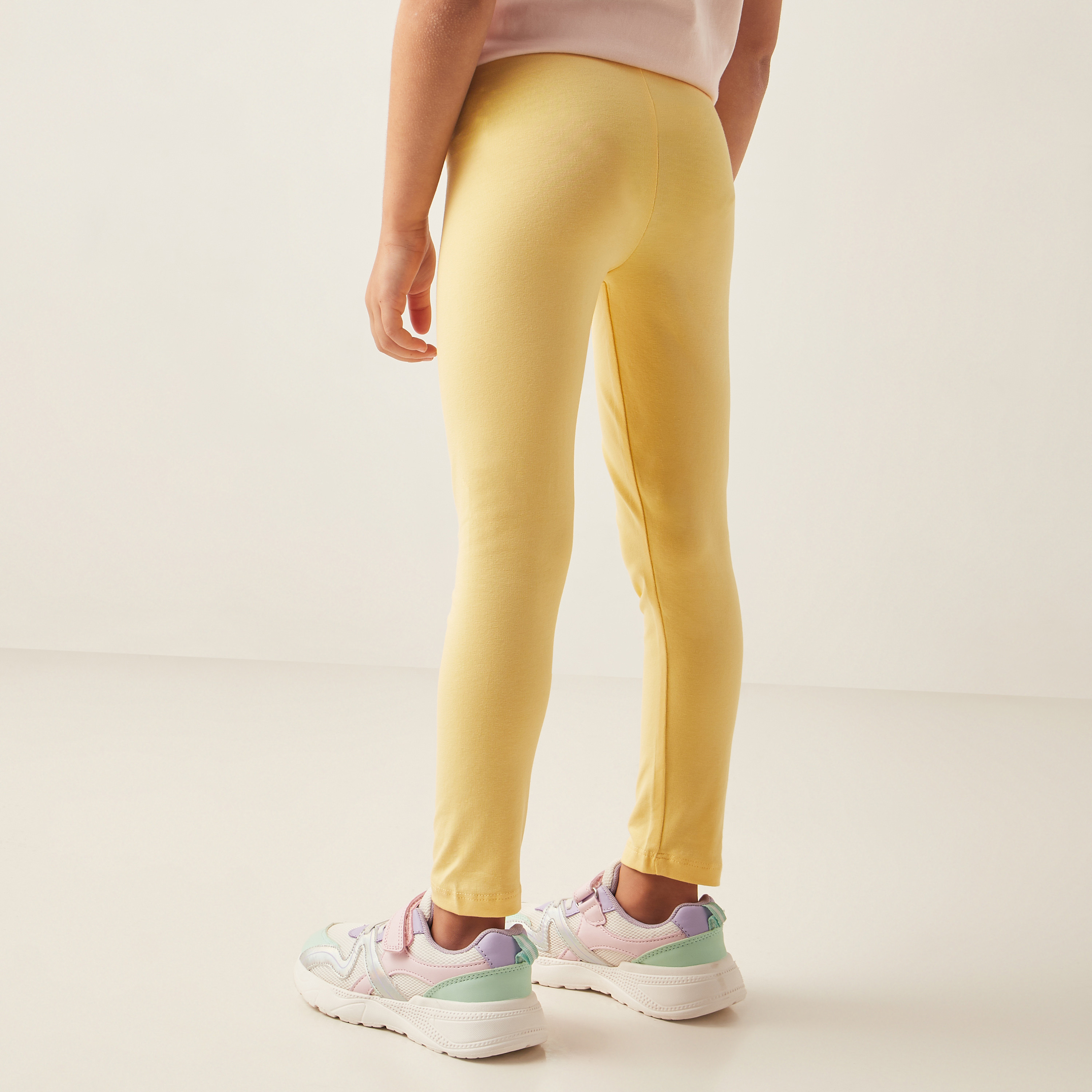 Juniors Solid Leggings with Elasticated Waistband-baby-girls-clothing-bottoms-leggings-image-3