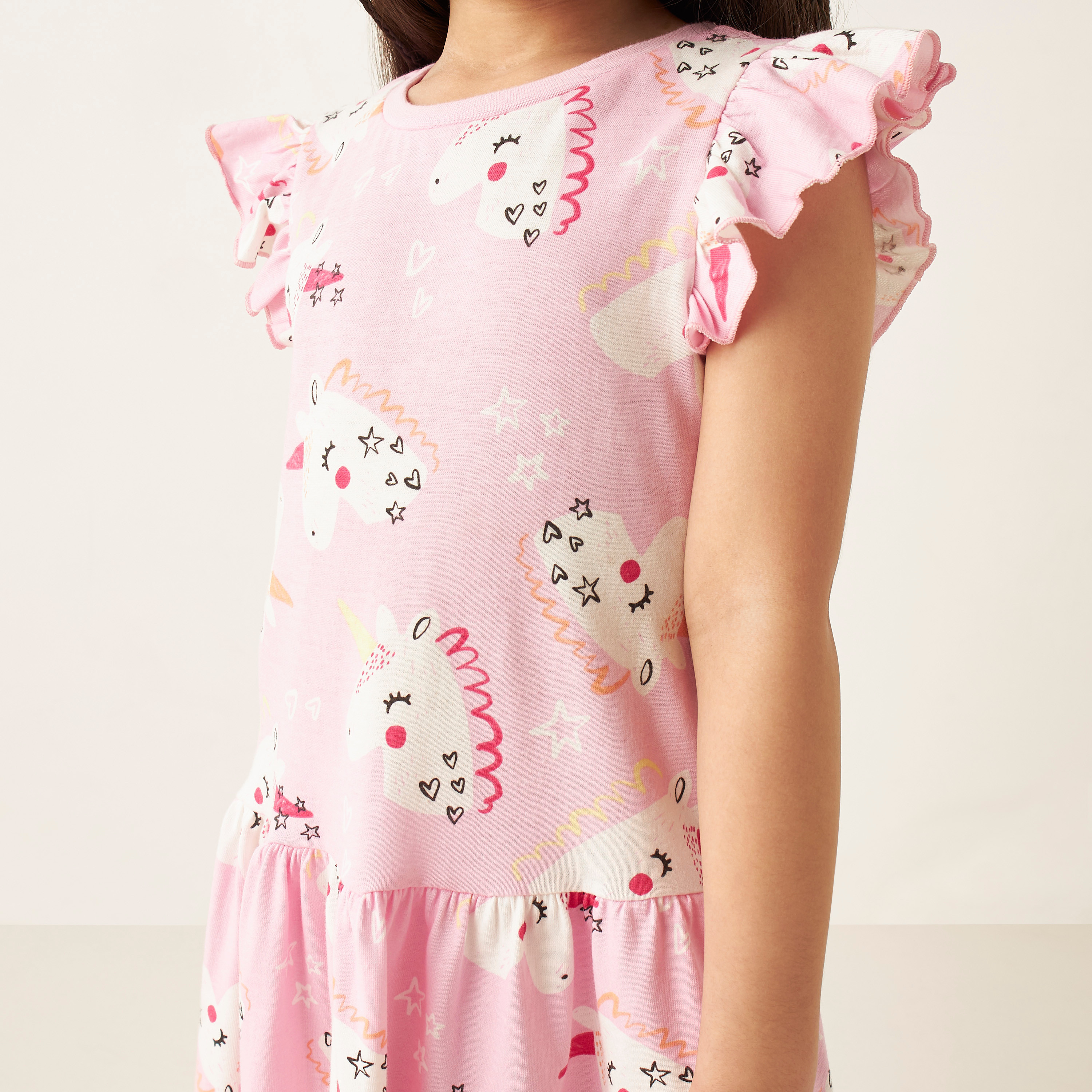 Juniors All-Over Unicorn Print Drop Waist Dress with Ruffled Sleeves-girls-clothing-dressesandjumpsuits-image-3