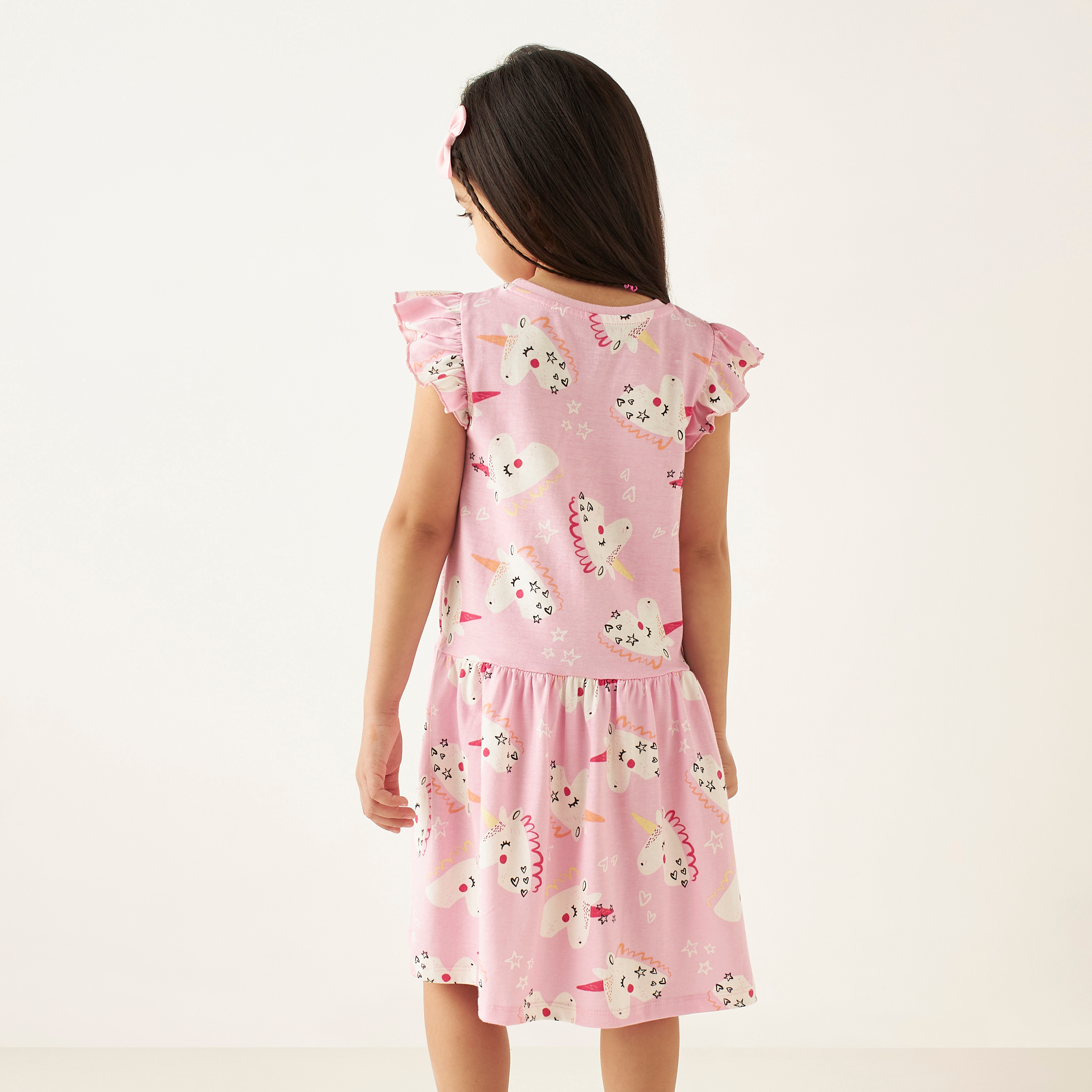 Juniors All-Over Unicorn Print Drop Waist Dress with Ruffled Sleeves-girls-clothing-dressesandjumpsuits-image-4